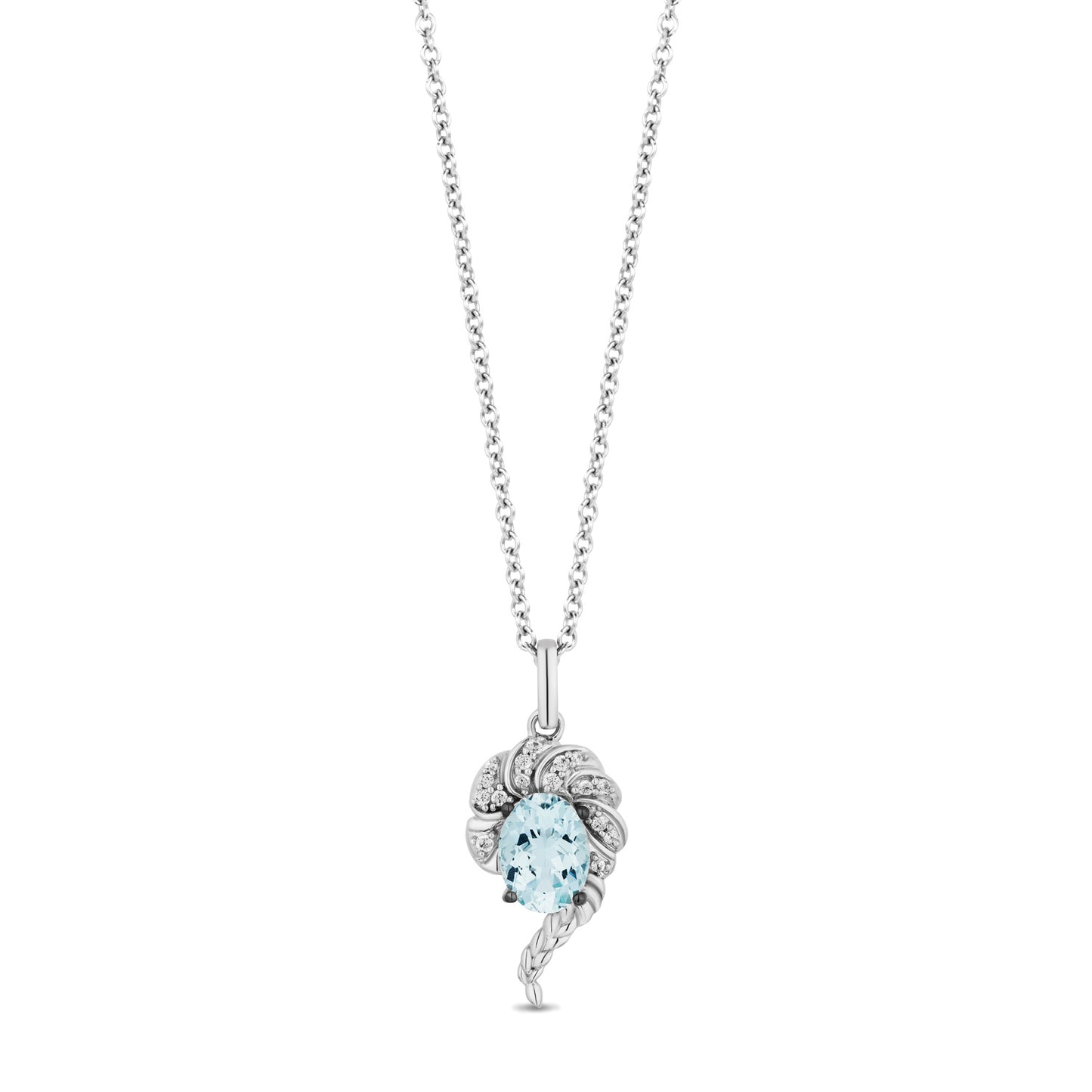 Enchanted Disney Fine Jewelry Sterling Silver with 1/10 CTTW White Diamond and Sky Blue Topaz Elsa Pendant Necklace