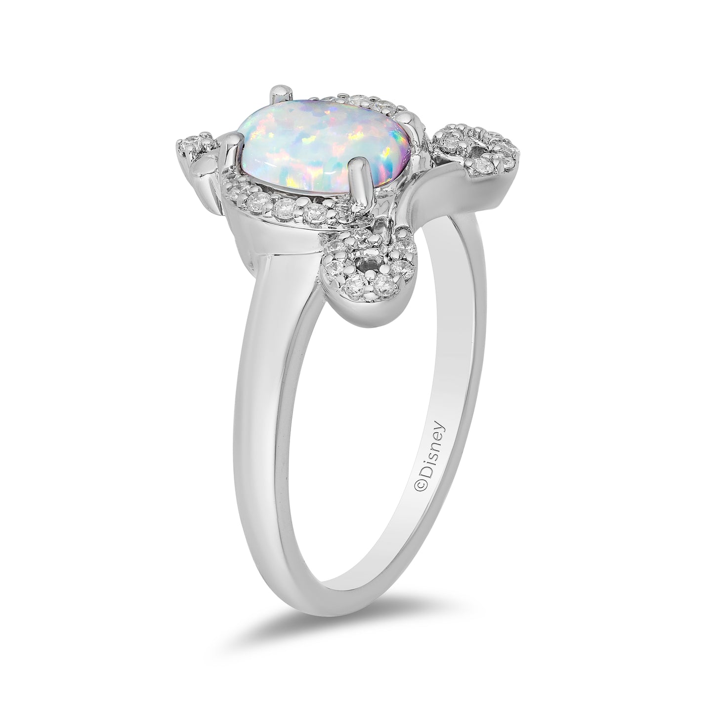 Enchanted Disney Fine Jewelry Sterling Silver 1/6 CTTW Diamond with Created Opal Cinderella Carriage Ring