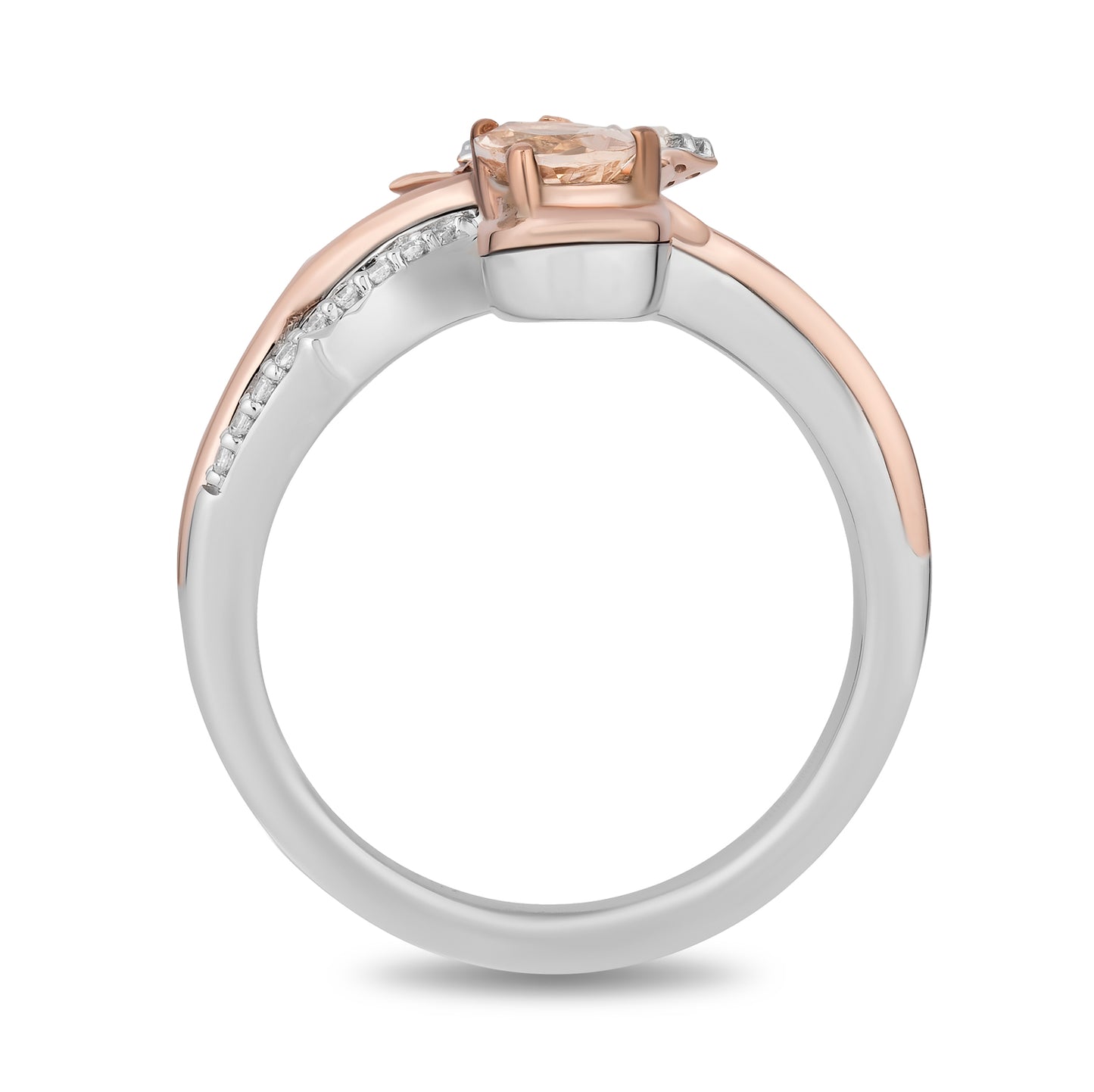 Enchanted Disney Fine Jewelry Sterling Silver and 10K Rose Gold with 1/6 CTTW Diamond and Morganite Aurora Rose Ring