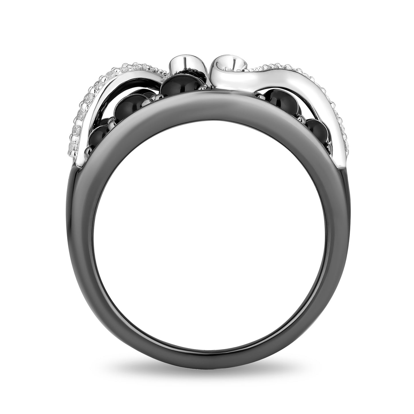 Enchanted Disney Fine Jewelry The Little Mermaid Black Rhodium over Sterling Silver with 1/10 CTTW Diamond with Black Onyx Ursula Bubbles Ring