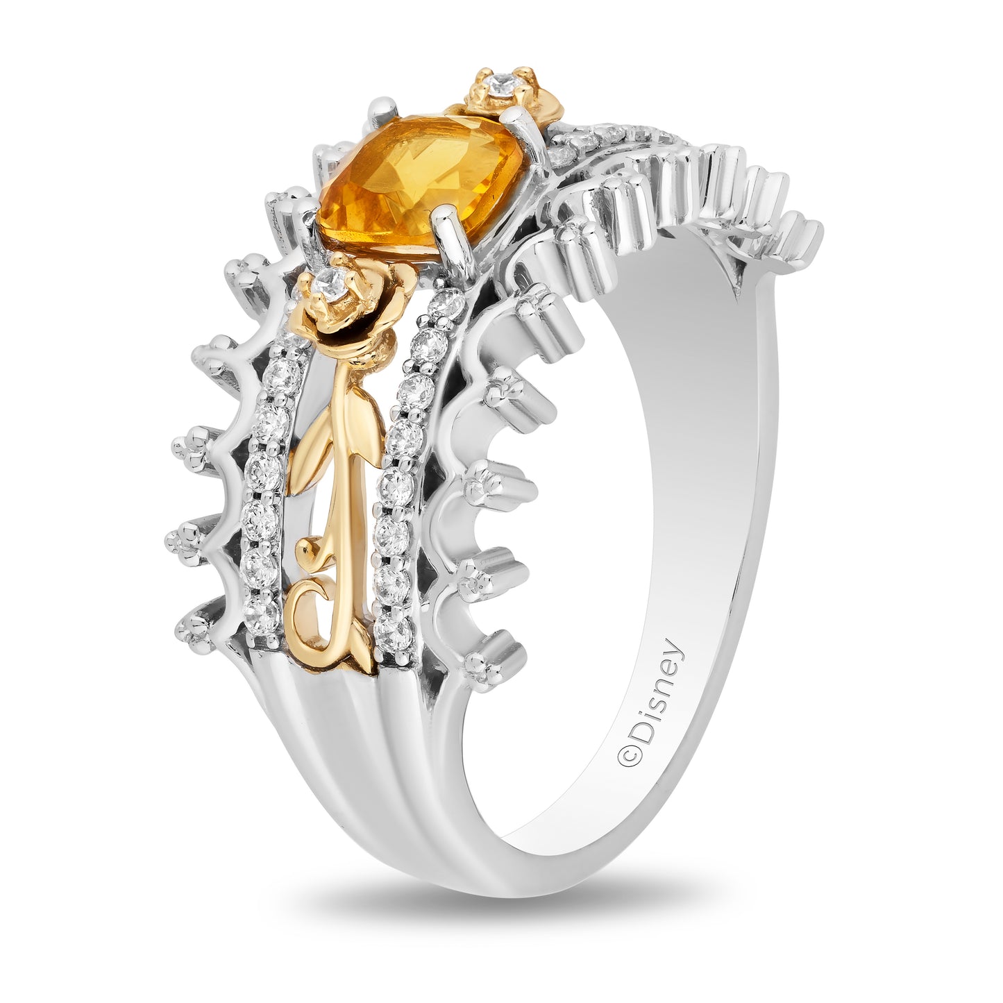 Enchanted Disney Fine Jewelry Sterling Silver and 10K Yellow Gold with Citrine and 1/4 CTTW Diamond Belle Ring