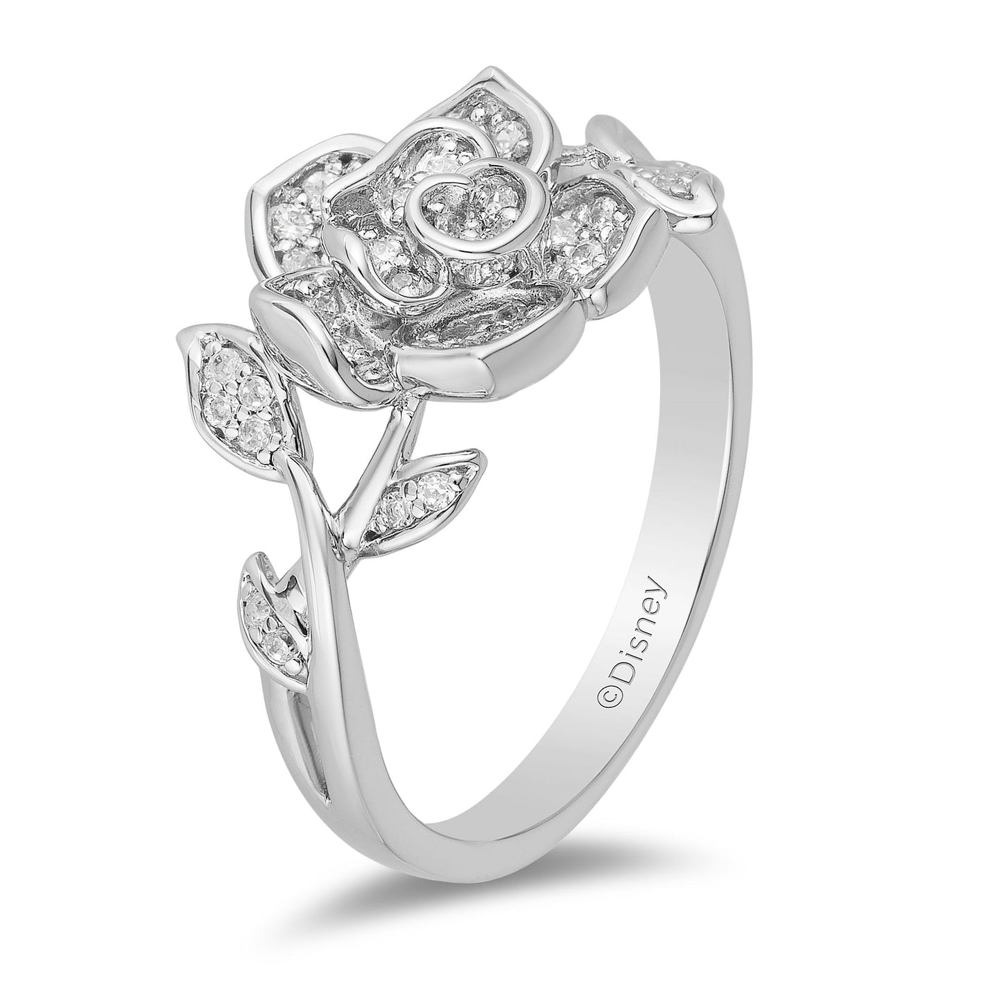 Enchanted Disney Fine Jewelry Sterling Silver with 1/4 CTTW Diamond Belle Rose Ring