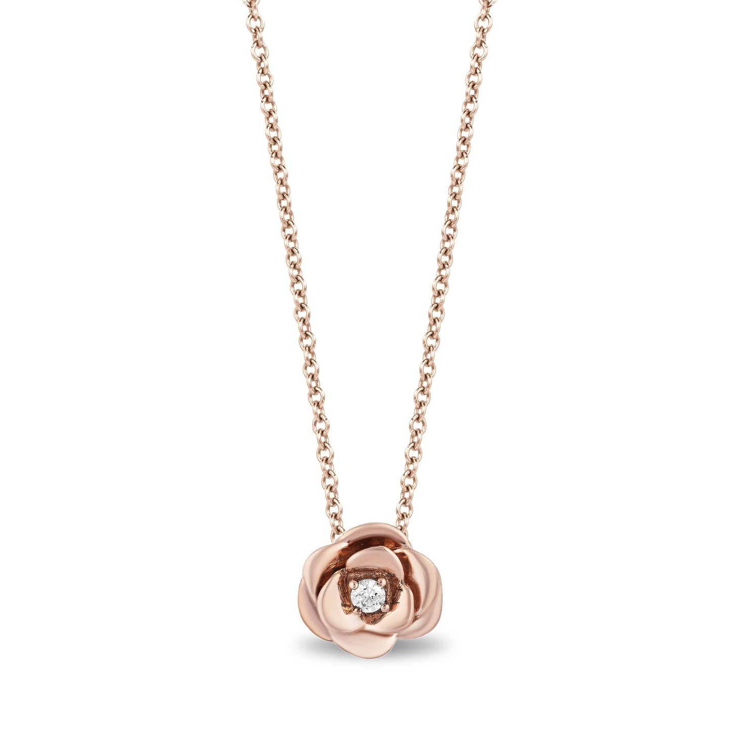 Enchanted Disney Fine Jewelry 14K Rose Gold over Sterling Silver with 1/20 CTTW Lab Grown Diamond Belle Rose Necklace