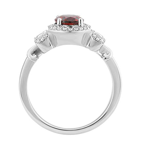 Enchanted Disney Fine Jewelry Sterling Silver with 1/6 CTTW Diamond and Red Garnet Snow White Bow Ring