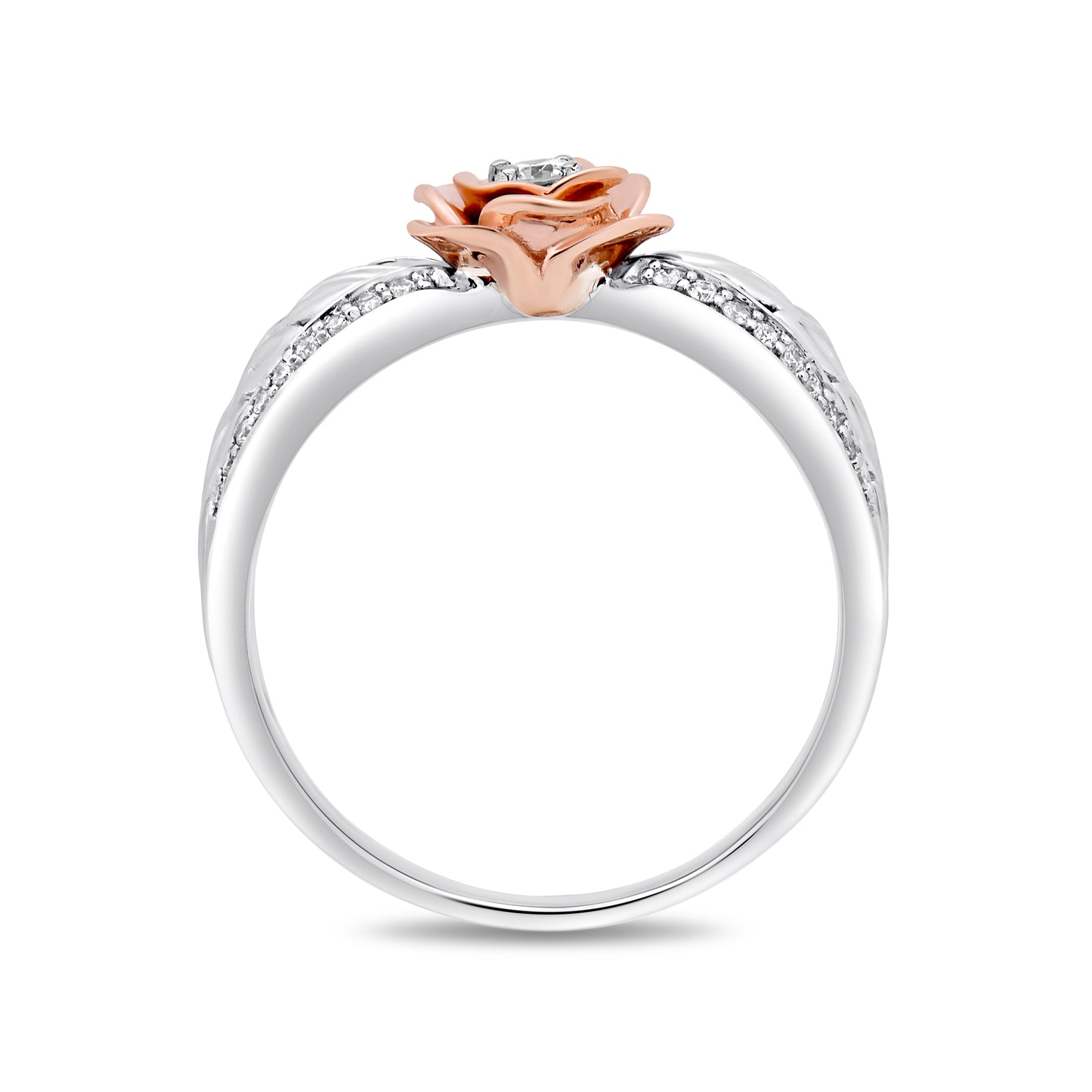 Enchanted Disney Fine Jewelry Sterling Silver and 10K Rose Gold 1/4 CTTW Belle Rose Ring