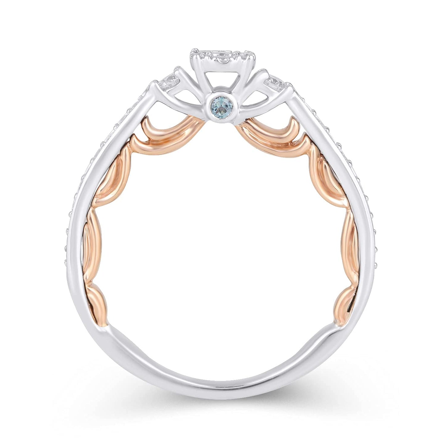 Enchanted Disney Fine Jewelry 14K White Gold and Rose Gold with 1/4 CTTW Diamond and London Blue Topaz Cinderella Promise Ring