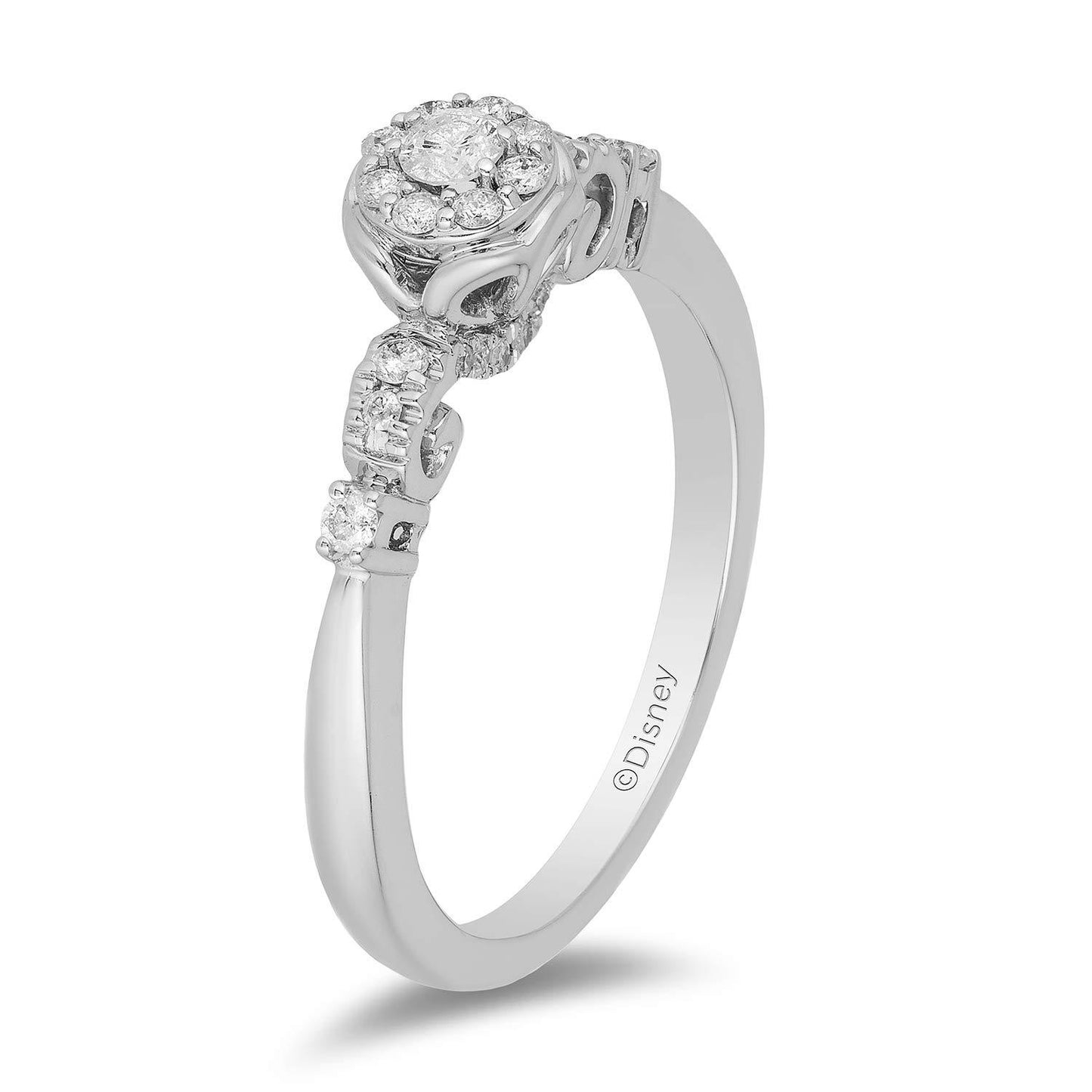 Enchanted Disney Fine Jewelry 10K White Gold with 1/4 CTTW Cinderella Engagement Ring
