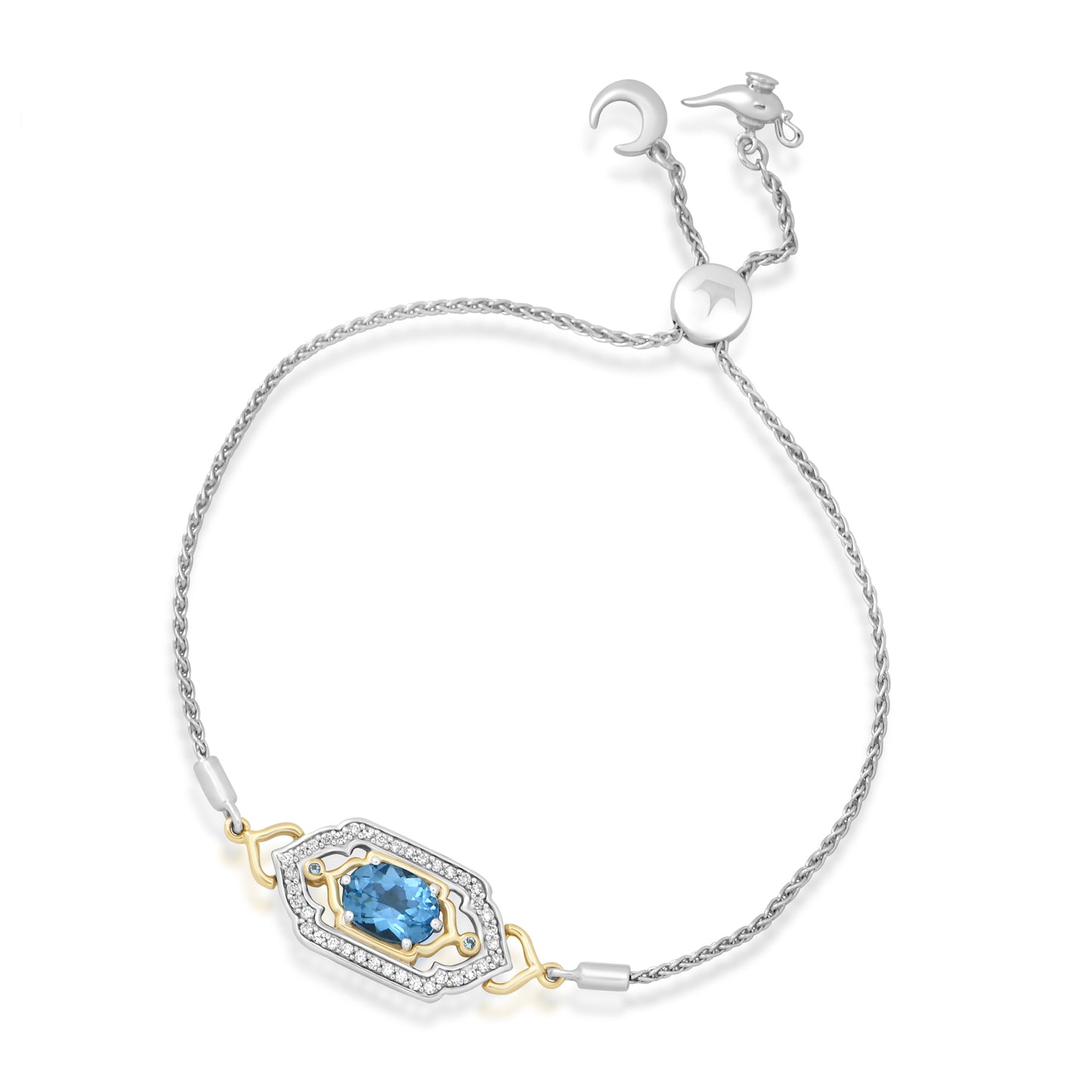 Enchanted Disney Fine Jewelry 14K Yellow Gold over Sterling Silver with 1/5 CTTW Diamond and Swiss Blue Topaz, Disney's Jasmine Bracelet