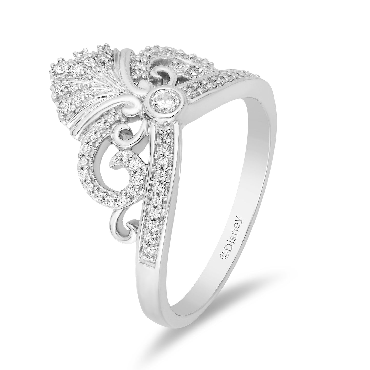 Enchanted Disney Fine Jewelry Sterling Silver 1/5 CTTW Ariel Shell Tiara Ring