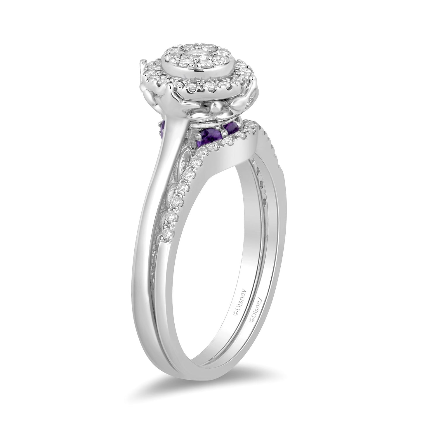 Enchanted Disney Fine Jewelry 14K White Gold with 1/3 CTTW Diamond and Amethyst Ariel Bridal Set