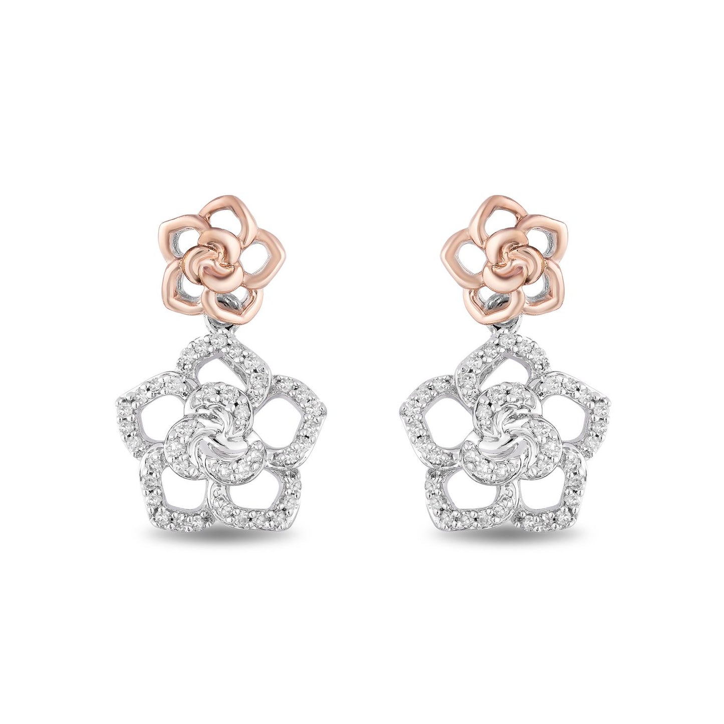 Enchanted Disney Fine Jewelry 14K Rose Gold Over Sterling Silver 1/4 CTTW Belle Rose Earrings