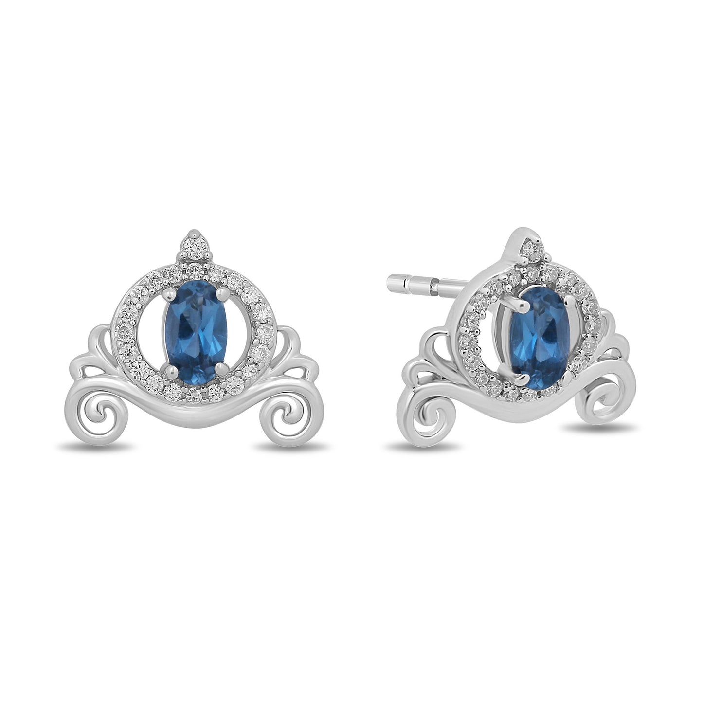 Enchanted Disney Fine Jewelry Sterling Silver with 1/8 CTTW and London Blue Topaz Cinderella Carriage Earrings