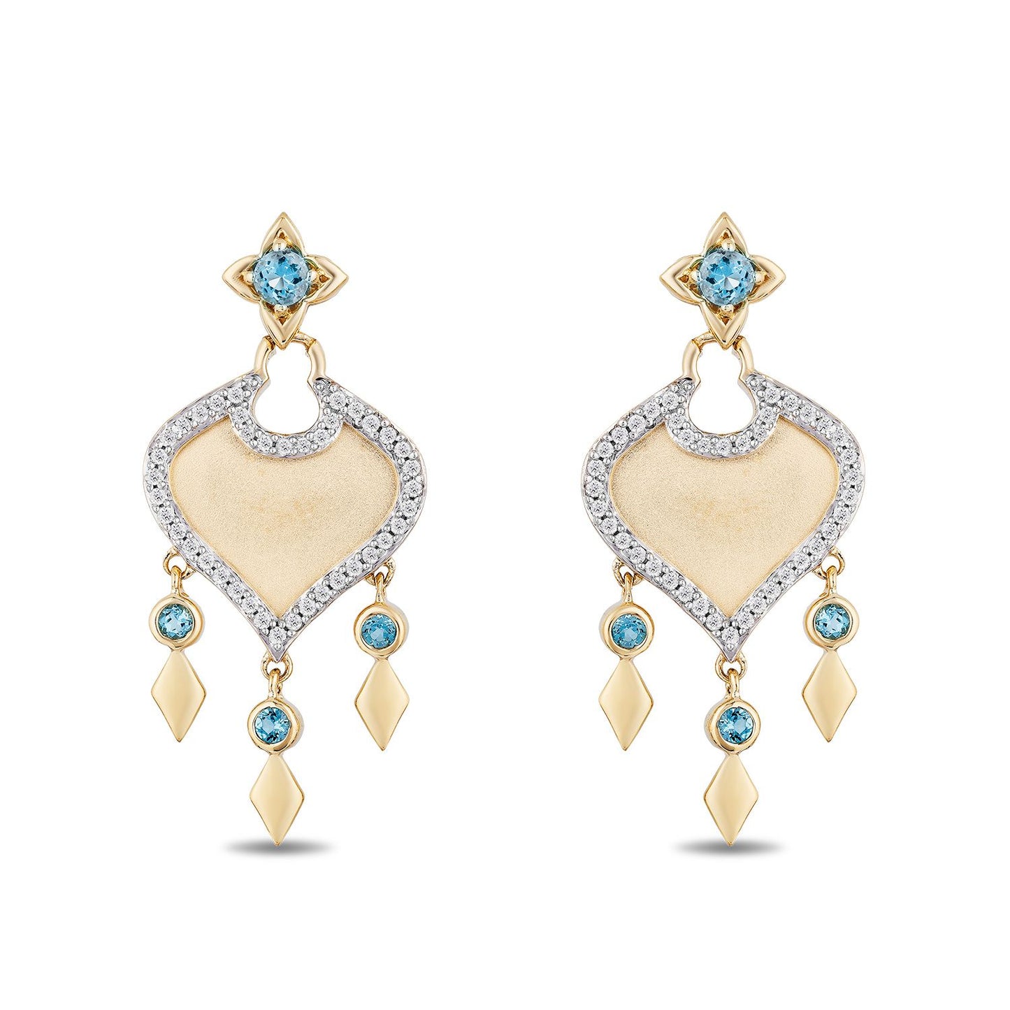 Enchanted Disney Fine Jewelry 14K Yellow Gold over Sterling Silver with 1/5 CTTW Diamond and Swiss Blue Topaz, Disney's Jasmine Earrings