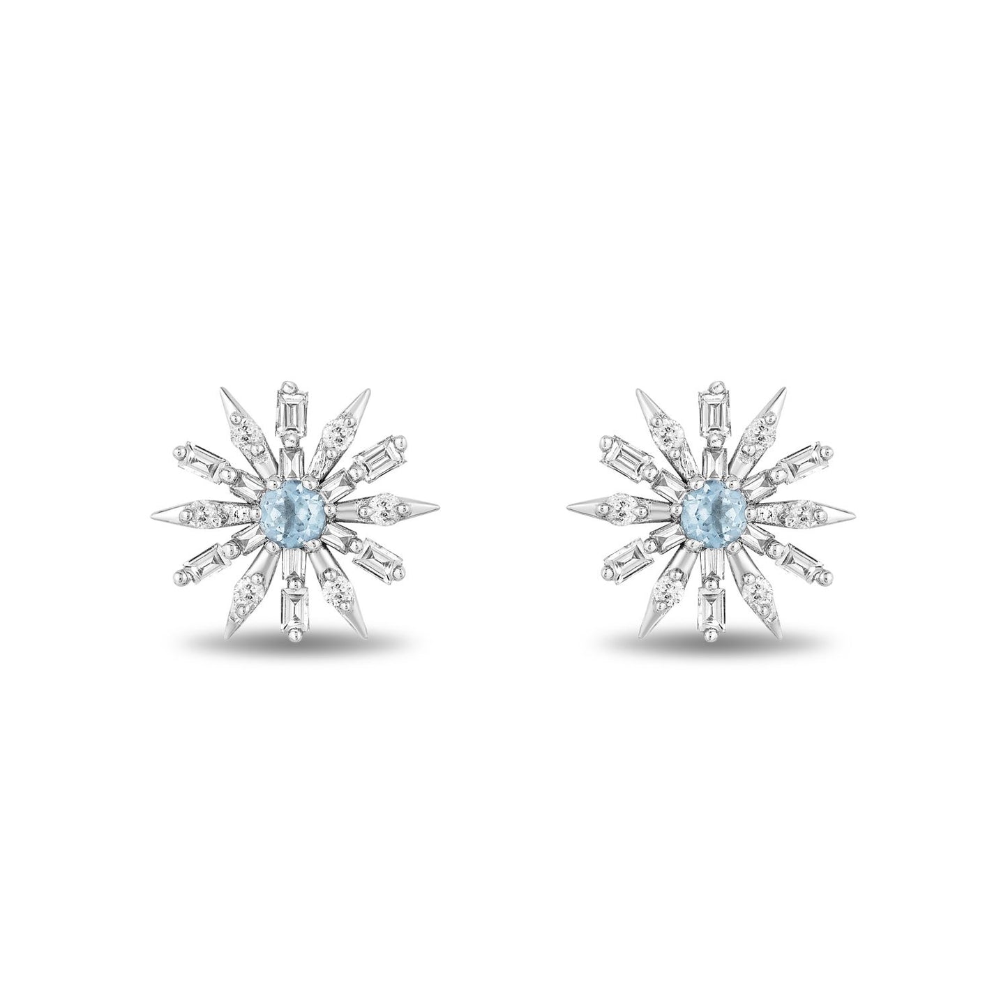 Enchanted Disney Fine Jewelry Sterling Silver with 1/3 CTTW Diamond and Sky Blue Topaz Elsa Snowflake Earrings