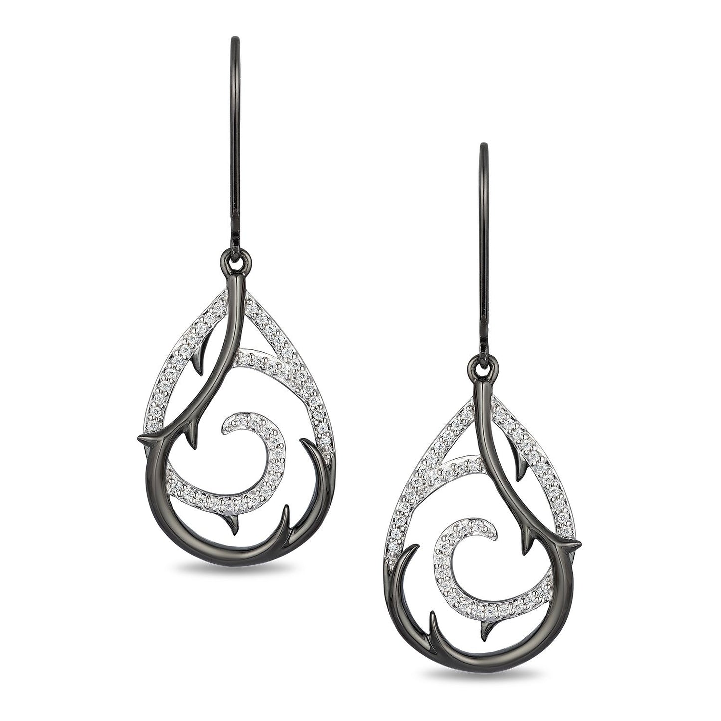 Enchanted Disney Fine Jewelry Black Rhodium on Sterling Silver with 1/5 CTTW Diamond Maleficent Earrings