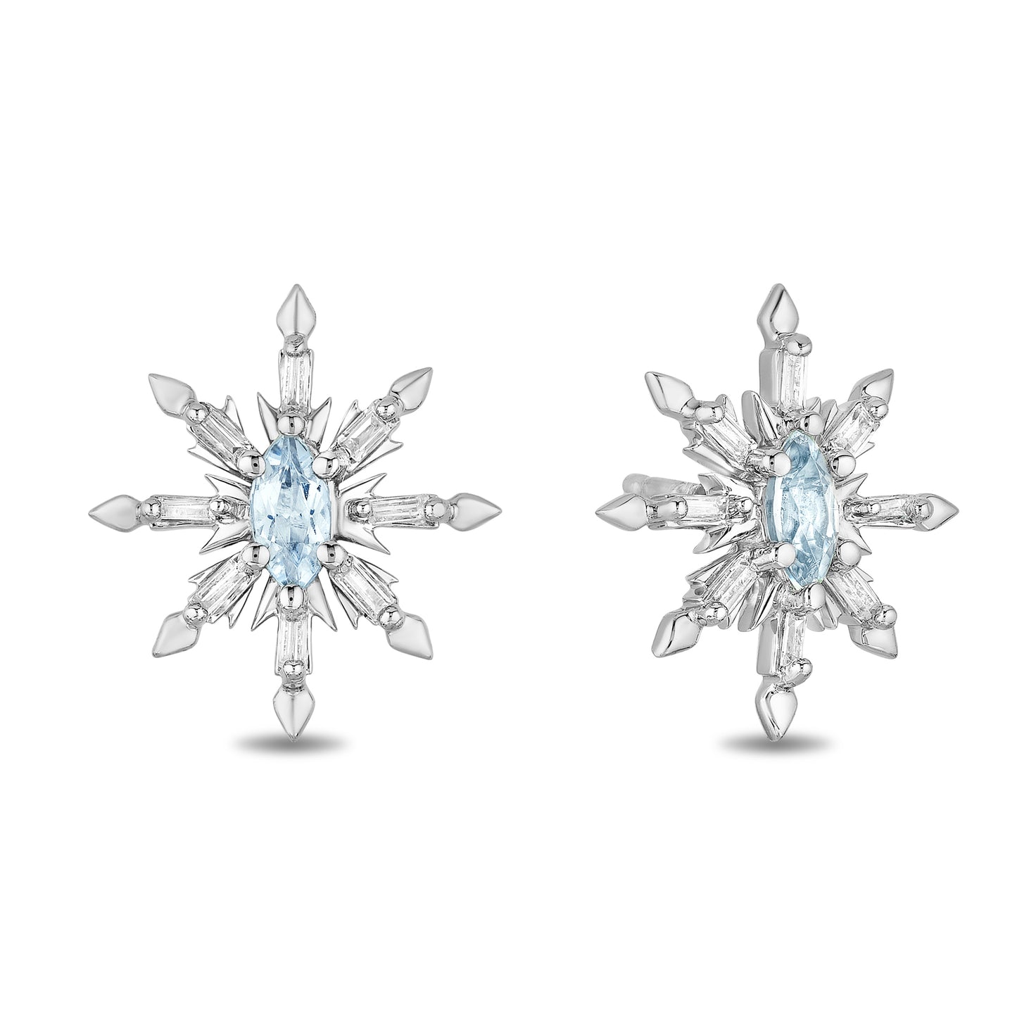 Enchanted Disney Fine Jewelry 10K White Gold with 1/5 CTTW Diamond And Aquamarine Elsa Earrings