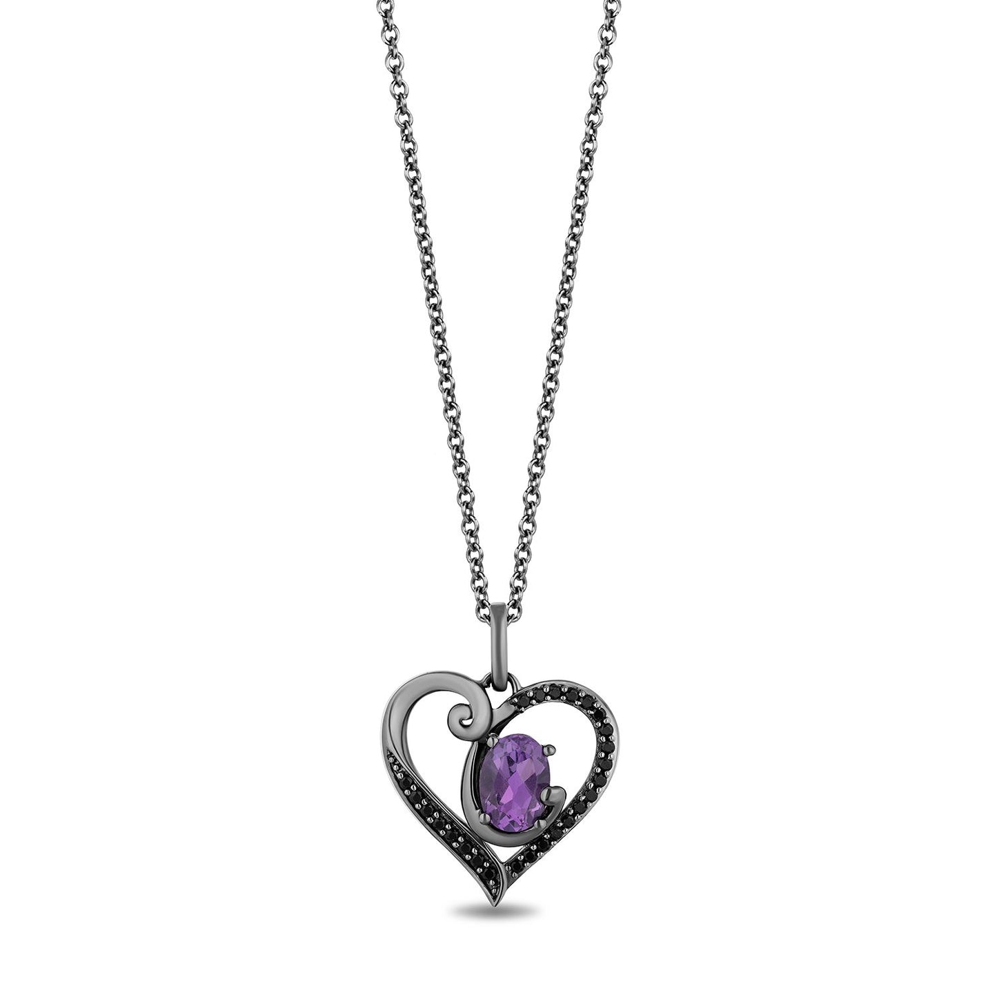 Disney Ursula Inspired Black Diamond and Amethyst Necklace Pendant in Black Rhodium Over Sterling Silver 1/5 CTTW View 1