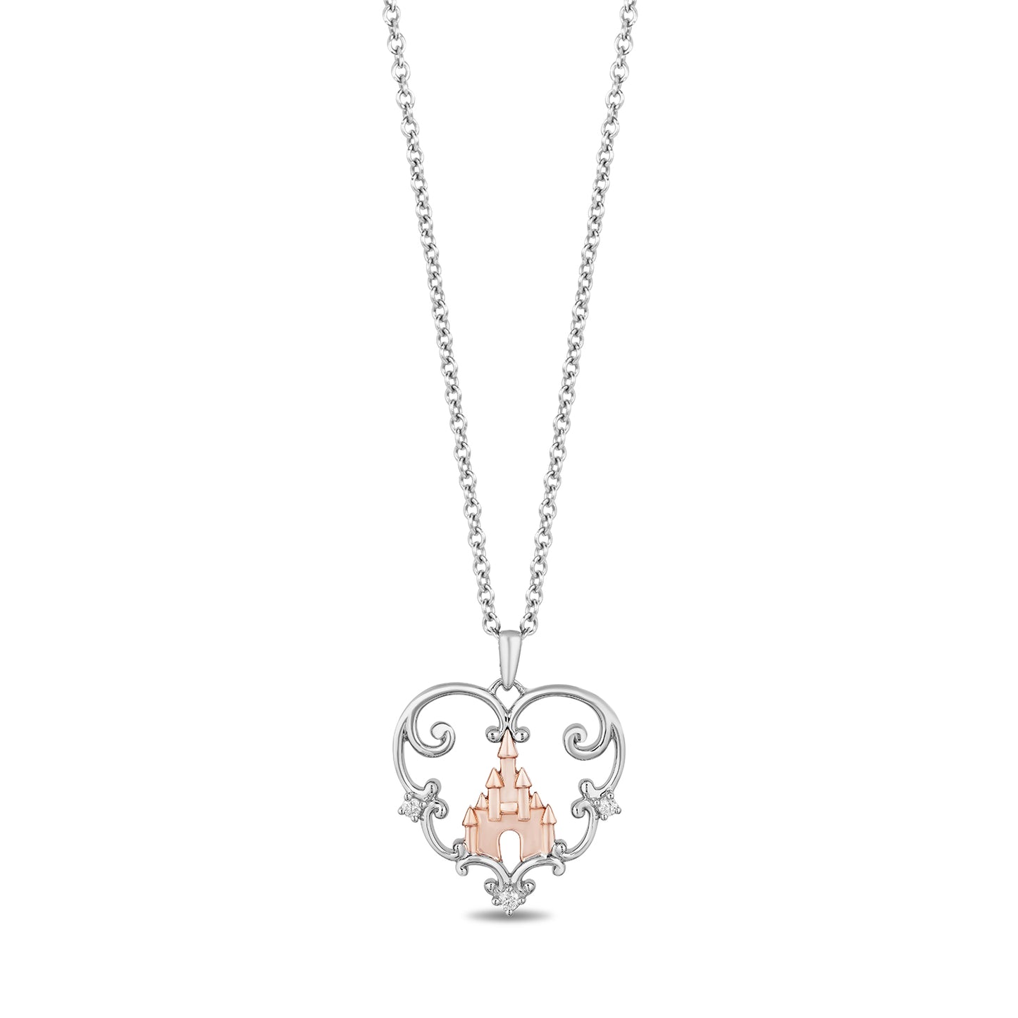Enchanted Disney Fine Jewelry 14K Rose Gold Over Sterling Silver with 1/20 CTTW Diamond Majestic Princess Pendant Necklace