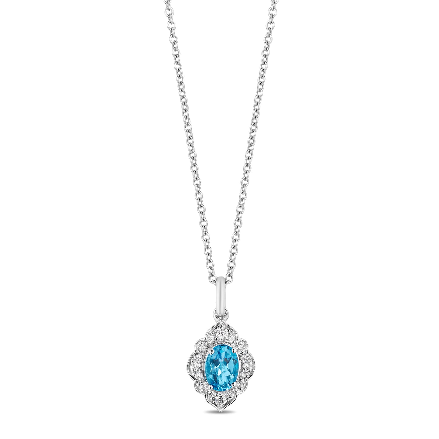 Enchanted Disney Fine Jewelry Sterling Silver 1/6 CTTW Diamond And Swiss Blue Topaz Jasmine Fashion Pendant Necklace