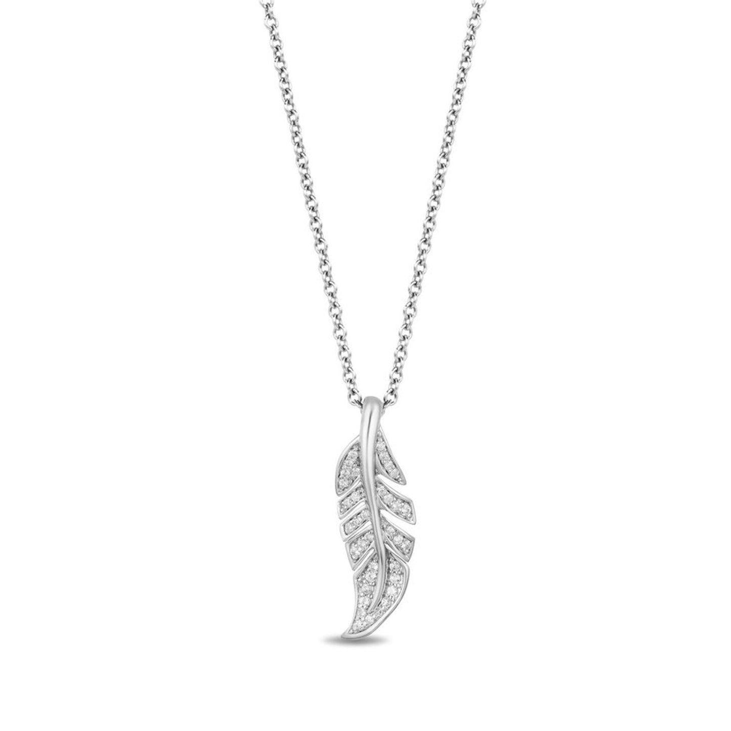 Enchanted Disney Fine Jewelry Sterling Silver 1/6 CTTW Pocahontas Feather Pendant Necklace-FM Style