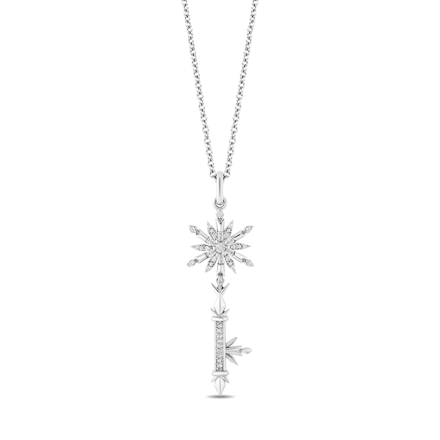 Disney Elsa Inspired Diamond Key Necklace Pendant in Sterling Silver 1/8 CTTW View 1