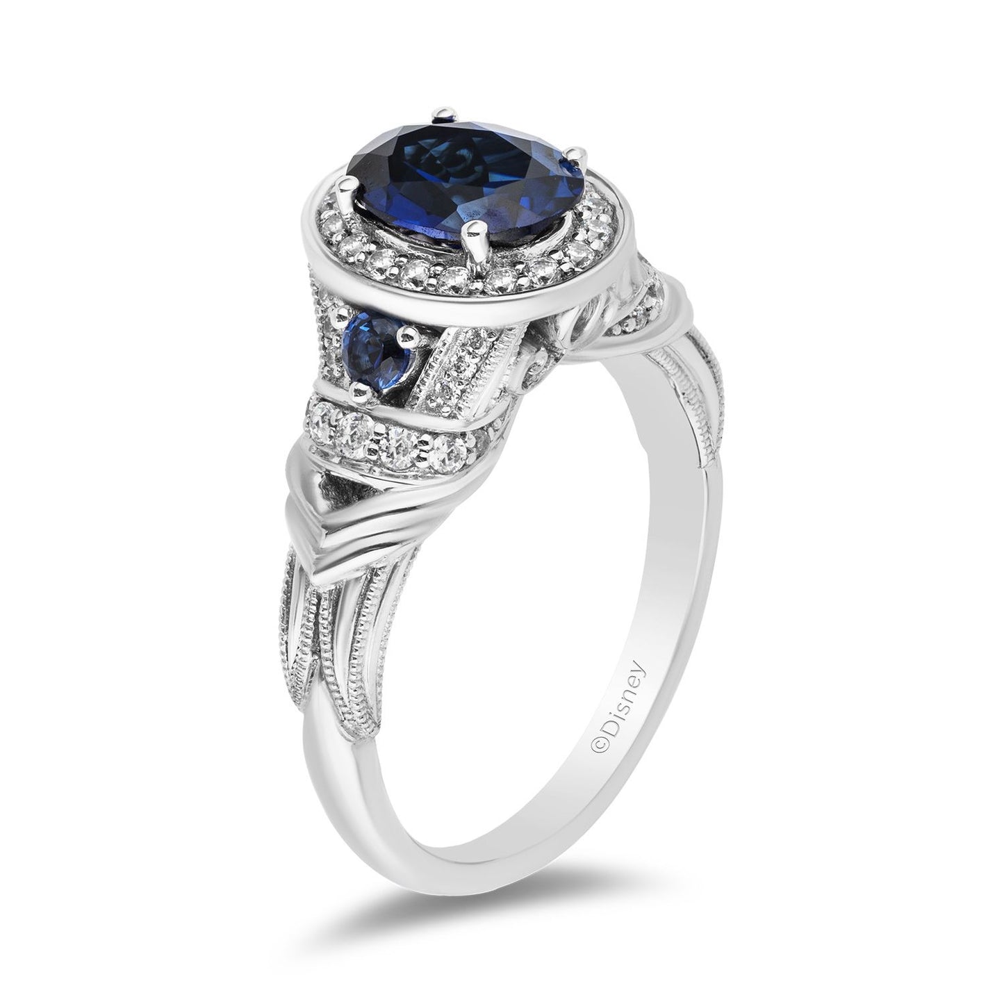 Enchanted Disney Fine Jewelry 10K White Gold with 1/3 CTTW Diamond and Sapphire Cinderella Engagement Ring