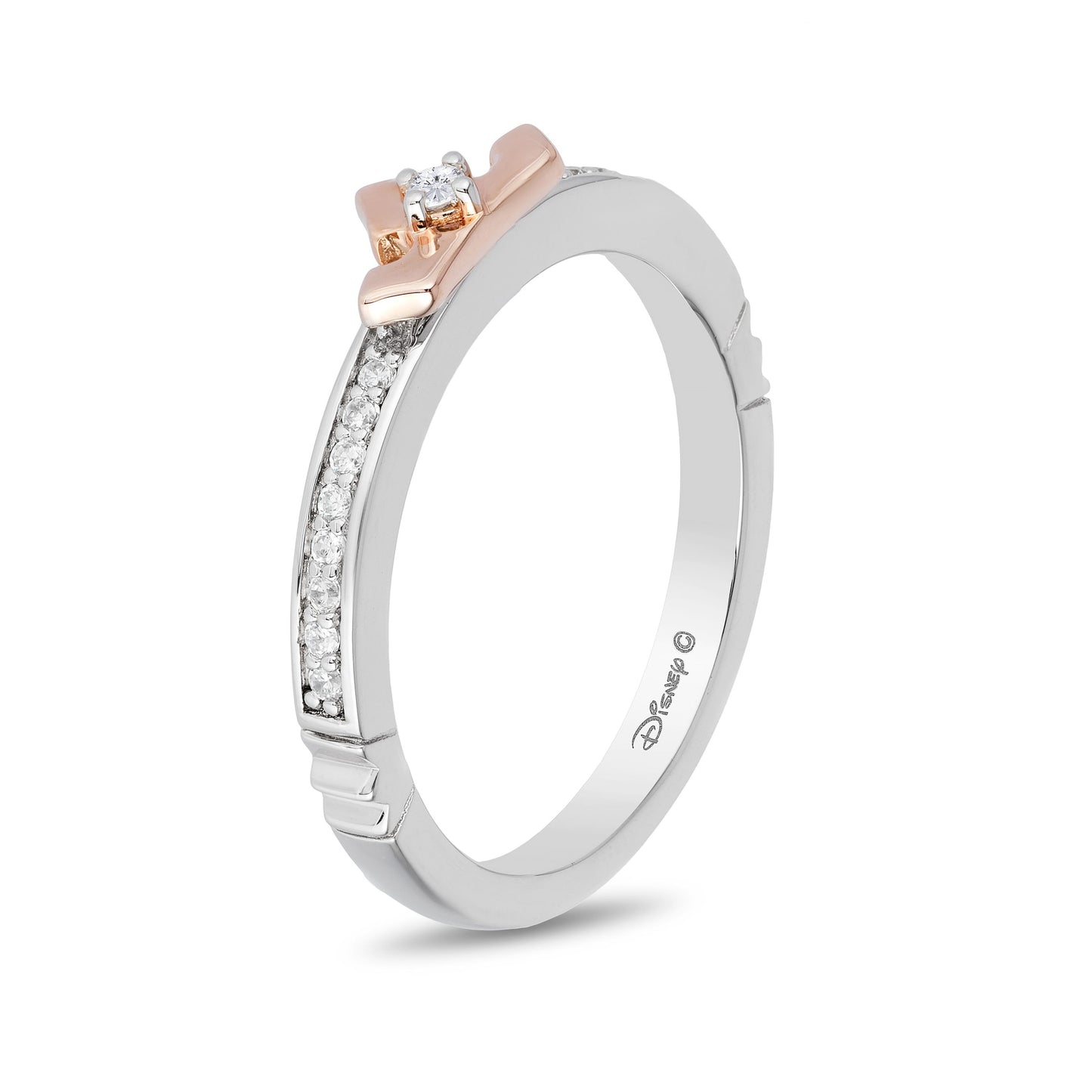 Enchanted Disney Fine Jewelry Sterling Silver and 10K Rose Gold 1/10 CTTW Aurora Tiara Ring