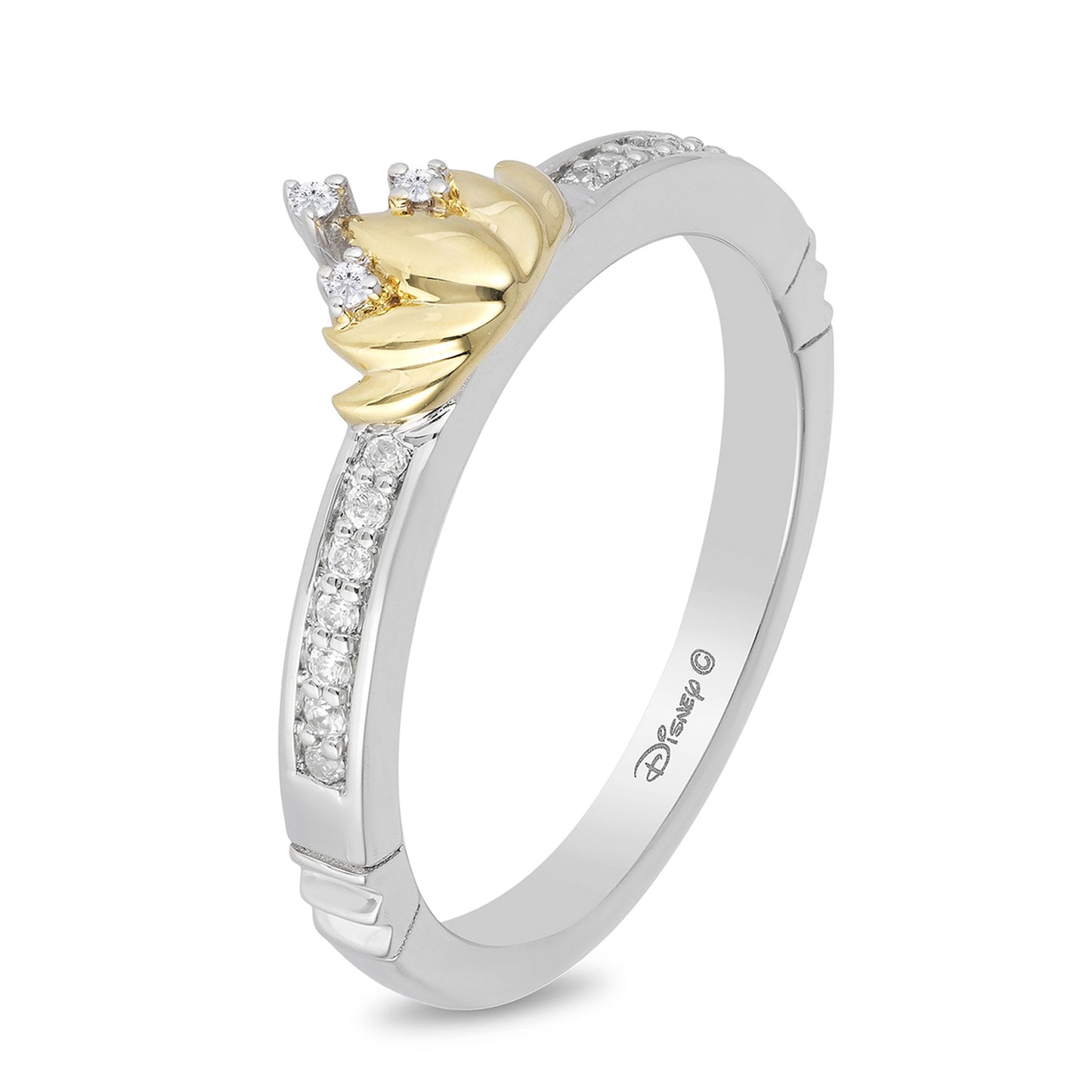 Enchanted Disney Fine Jewelry Sterling Silver and 10K Yellow Gold 1/10 CTTW Tiana Water Lily Ring