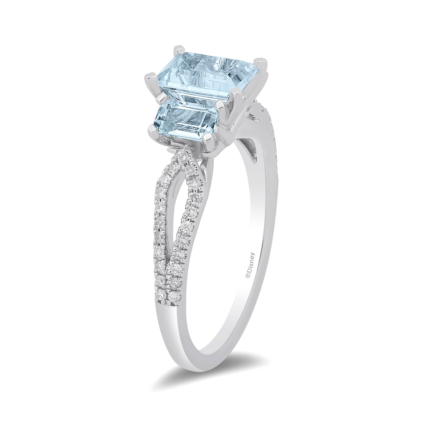 Enchanted Disney Fine Jewelry Sterling Silver with 1/8 CTTW Diamond and Sky Blue Topaz Elsa Ring