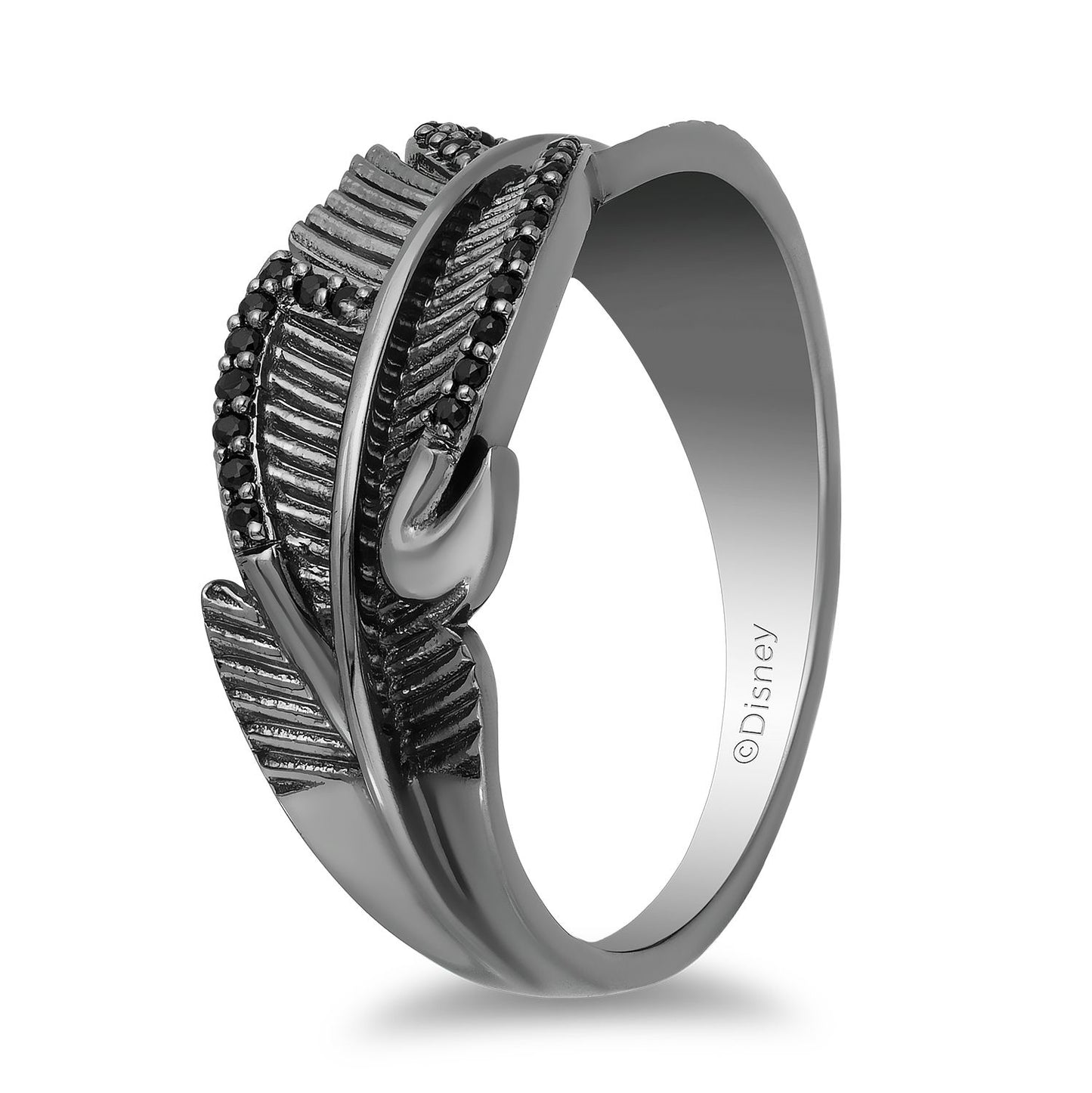 Enchanted Disney Fine Jewelry Black Rhodium Over Sterling Silver 1/10 CTTW Maleficent Villain Ring