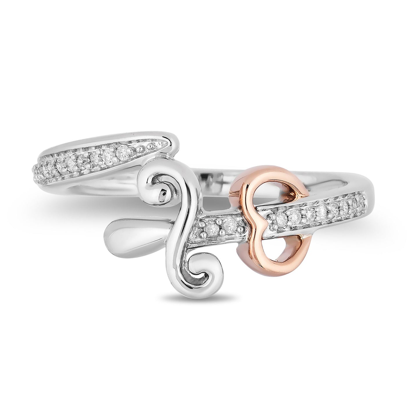 Enchanted Disney Fine Jewelry Sterling Silver and 10k Rose Gold with 1/10 CTTW Evil Queen Dagger with Heart Ring