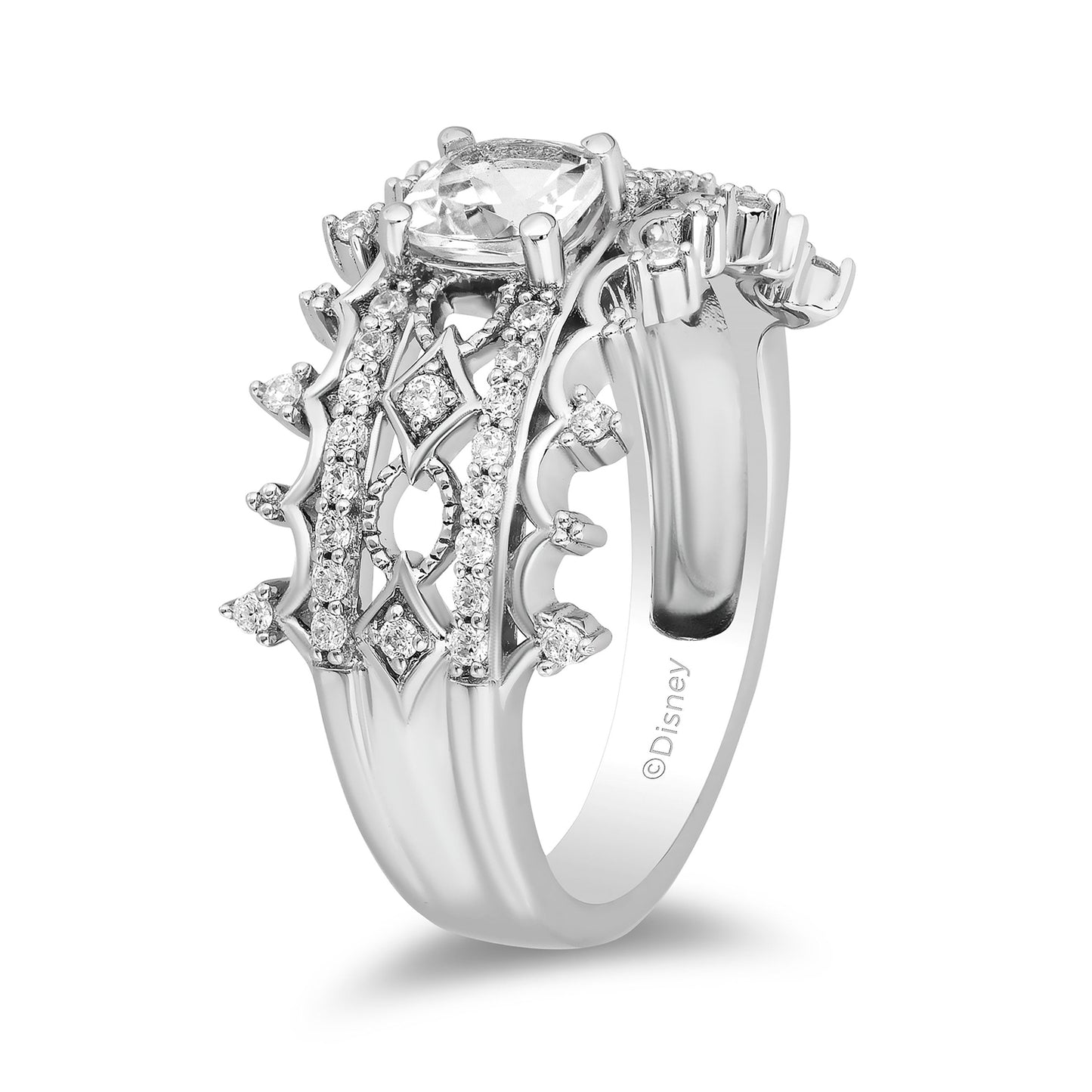 Enchanted Disney Fine Jewelry Sterling Silver with 1/3 CTTW Diamond and White Topaz Majestic Princess Ring