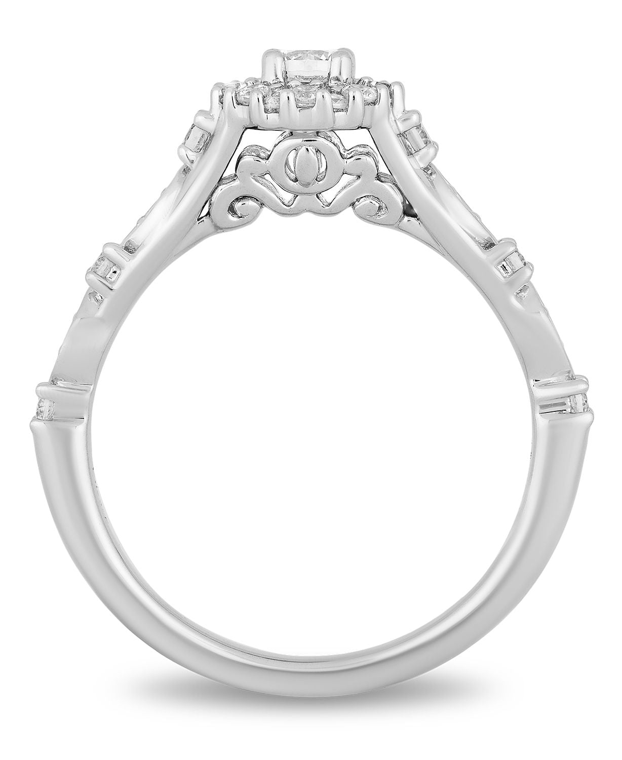 Enchanted Disney Fine Jewelry 14K White Gold with 1/2 CTTW Round And Baguette Shape Diamond Cinderella Engagement Ring