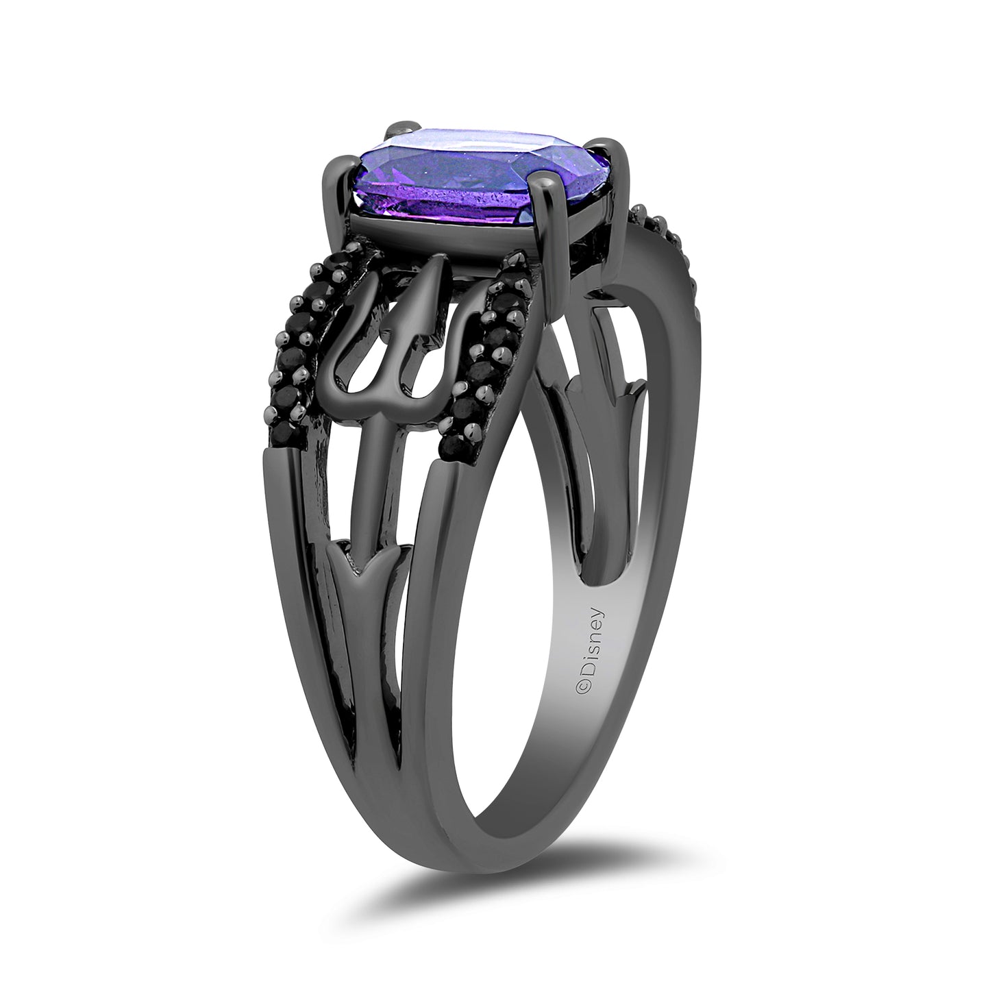 Enchanted Disney Fine Jewelry Black Rhodium over Sterling Silver with 1/5 CTTW Black Diamond and Amethyst Ursula Ring