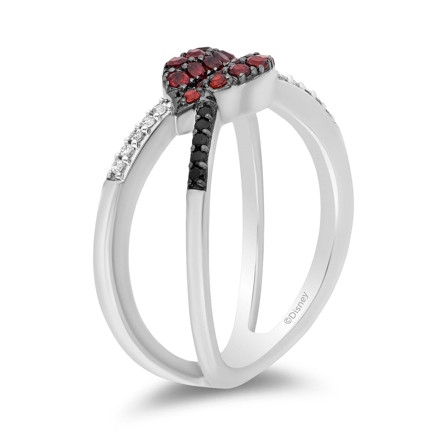 Enchanted Disney Fine Jewelry Bite Back Sterling Silver 1/6 CTTW Diamond and Garnet Disney Cruella Live Action Ring