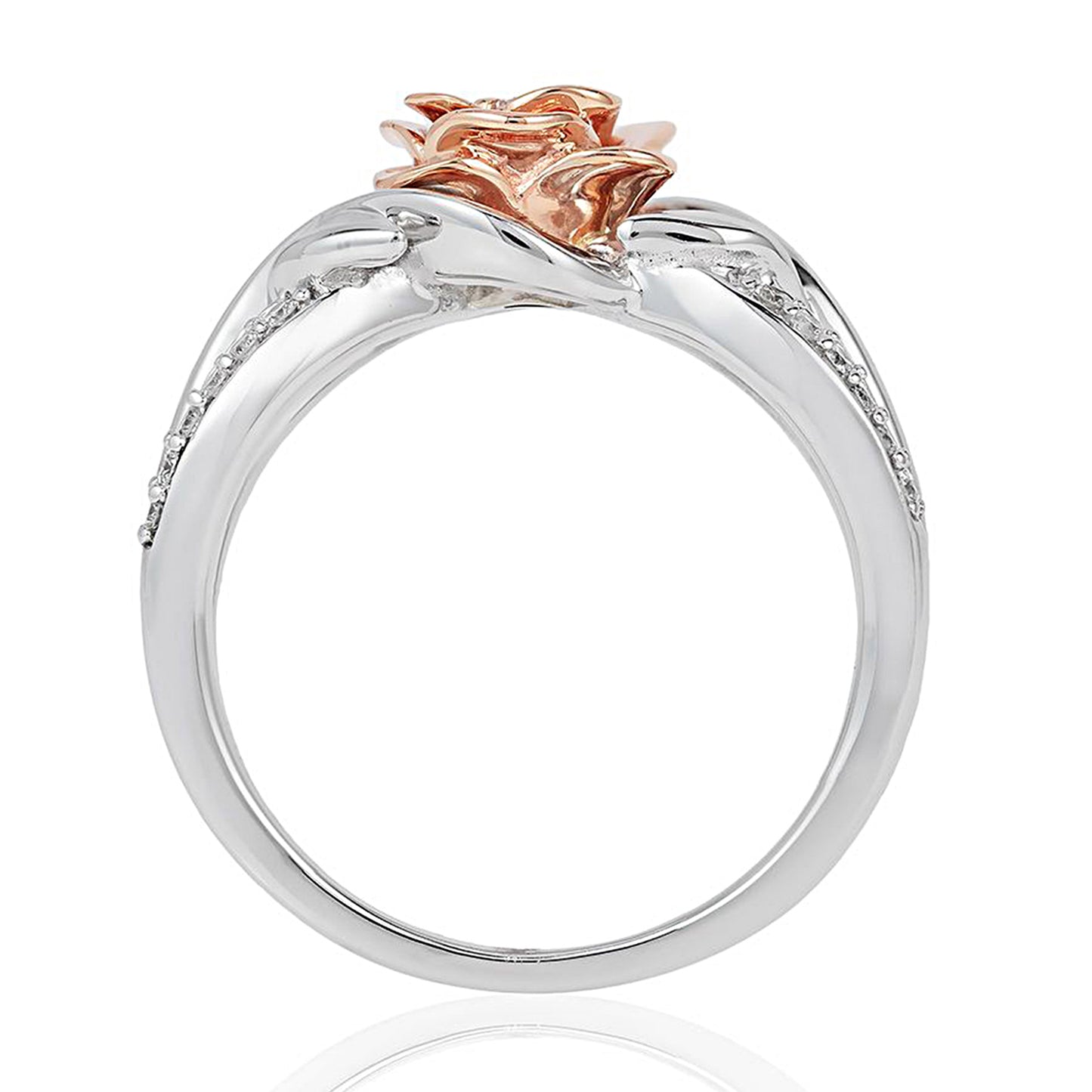 Enchanted Disney Fine Jewelry 14K White Gold and Rose Gold 1/4 CTTW Belle Fashion Ring