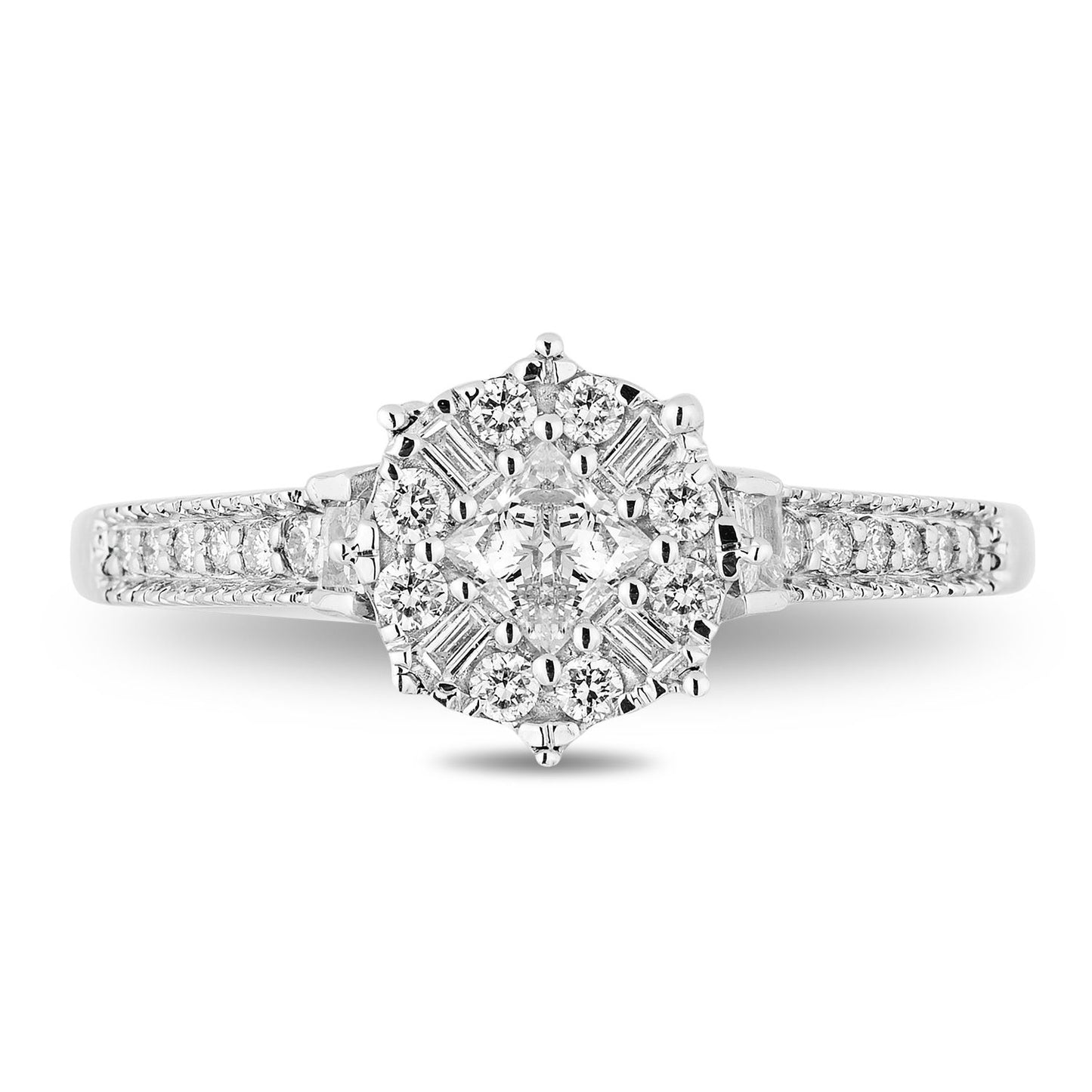 Enchanted Disney Fine Jewelry 10K White Gold with 1/2 CTTW Elsa Snowflake Composite Engagement Ring