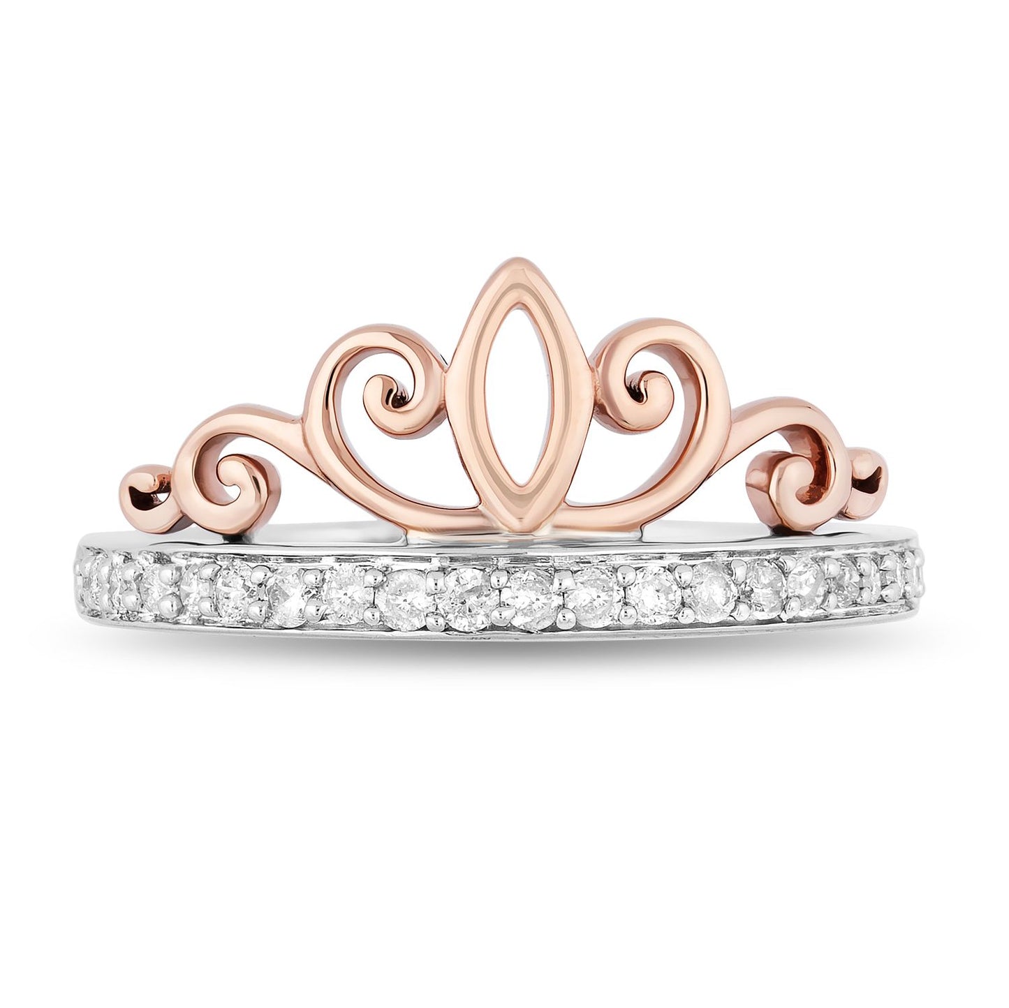 Enchanted Disney Fine Jewelry Sterling Silver and 10K Rose Gold with 1/5 CTTW Majestic Princess Tiara Ring
