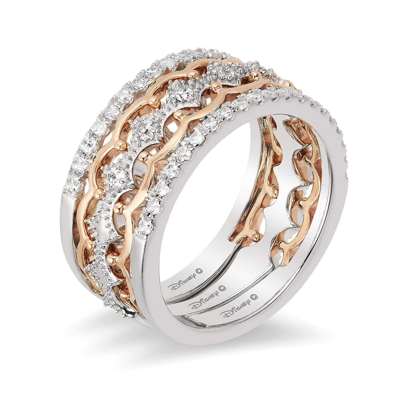 Enchanted Disney Fine Jewelry 14K White Gold and Rose Gold 1/2 CTTW Majestic Princess Tiara Ring