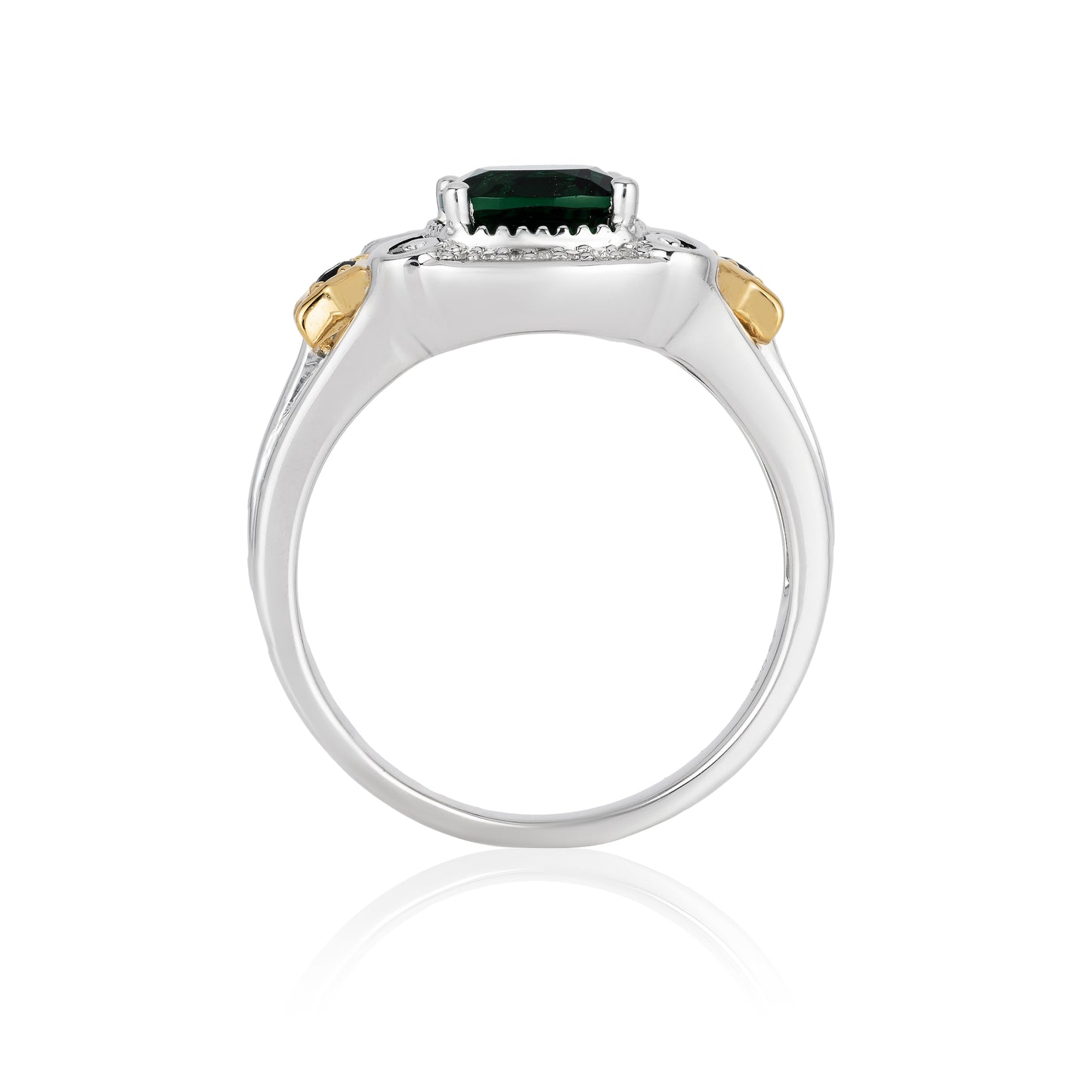 Enchanted Disney Fine Jewelry 14K Yellow Gold over Sterling Silver with 1/20 CTTW Diamonds Created Emerald Tinker Bell Star Ring