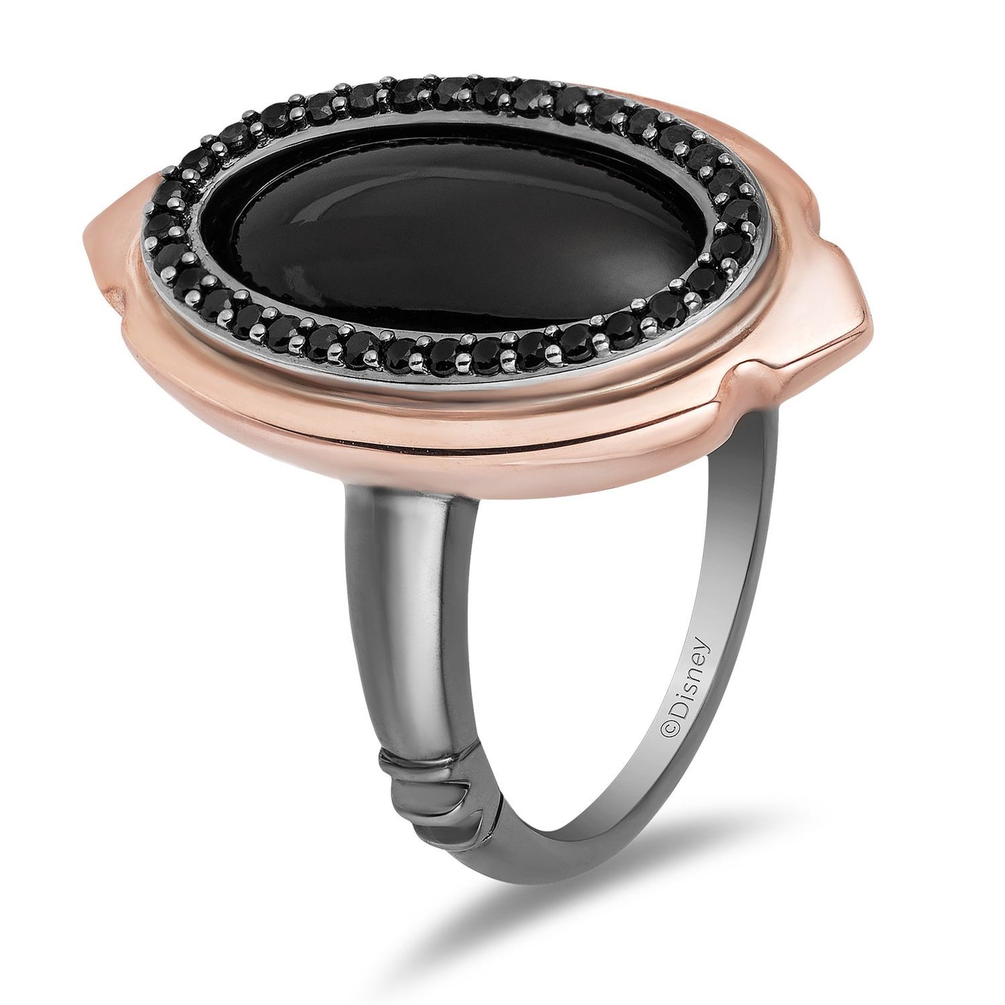Enchanted Disney Fine Jewelry Black Rhodium over Sterling Silver and 10K Rose Gold with Black Onyx Maleficent Villain Ring