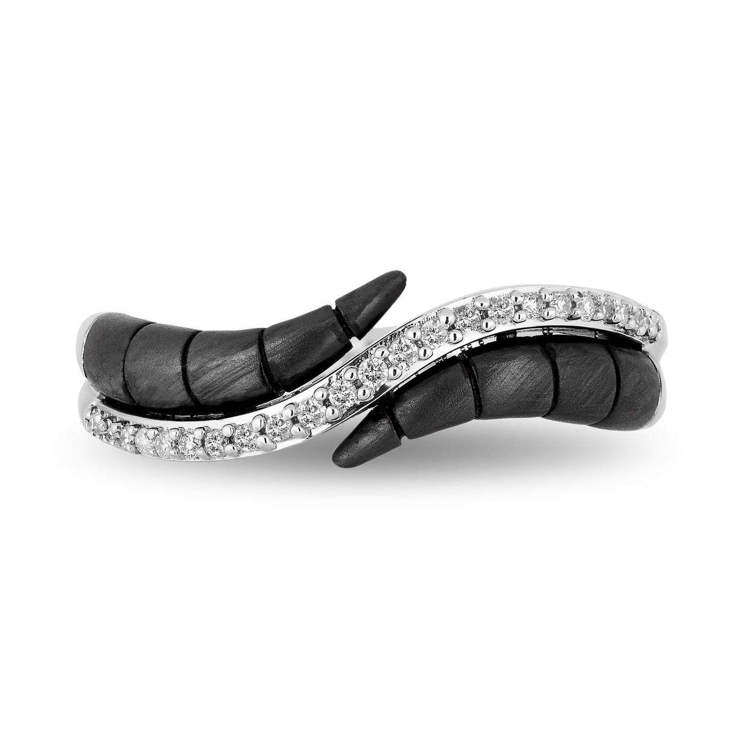 Enchanted Disney Fine Jewelry Sterling Silver with Black Rhodium 1/8 CTTW Maleficent Horn Ring