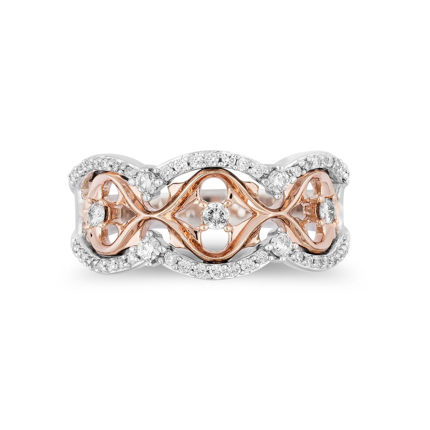 Enchanted Disney Fine Jewelry Sterling Silver and 10K Rose Gold with 1/3 CTTW Diamonds Aurora Ring