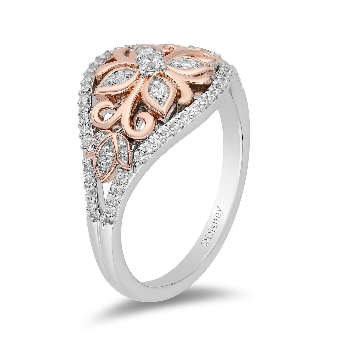 Enchanted Disney Fine Jewelry Sterling Silver and 10K Rose Gold with 1/4 CTTW Jasmine Ring