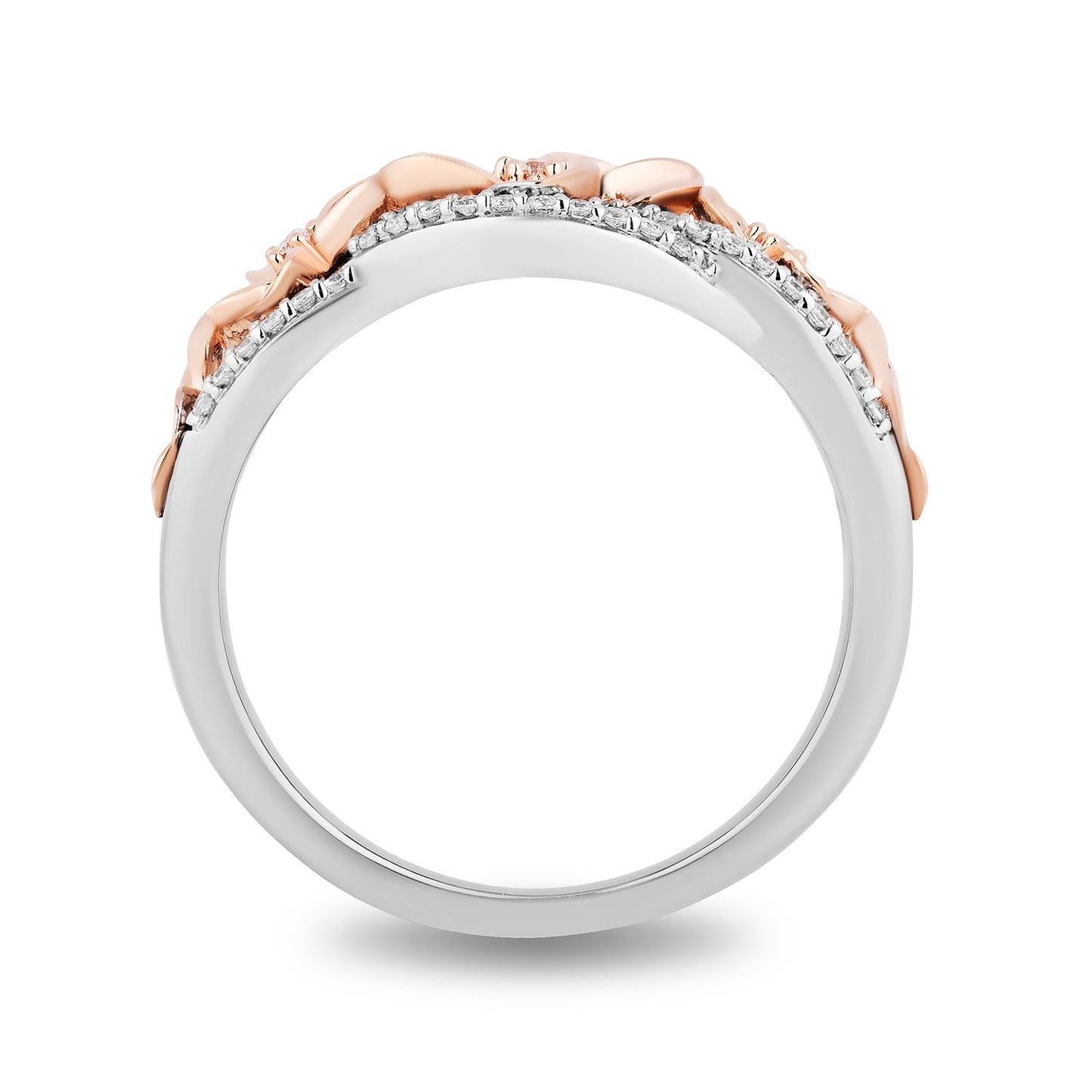 Enchanted Disney Fine Jewelry Sterling Silver and 10K Rose Gold with 1/4 CTTW Diamond Moana Plumeria Flower Ring