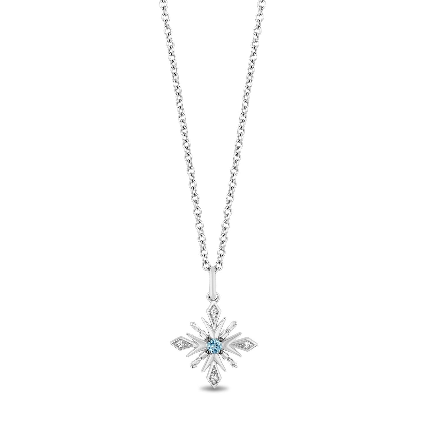 Disney Elsa Inspired Diamonds With Swiss Blue Topaz Necklace Pendant in Sterling Silver 1/20 CTTW View 1