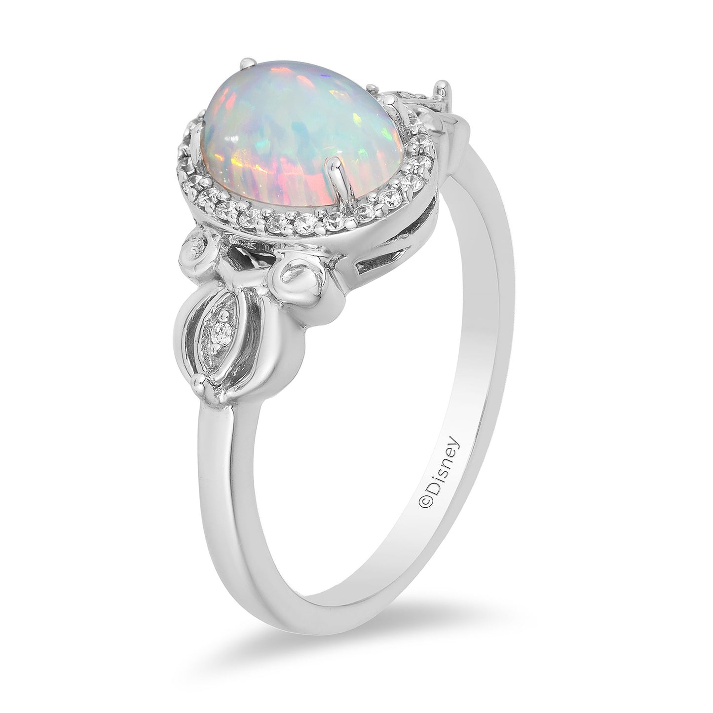 Enchanted Disney Fine Jewelry Sterling Silver with 1/10 CTTW Diamond and Created Opal Cinderella Carriage Ring