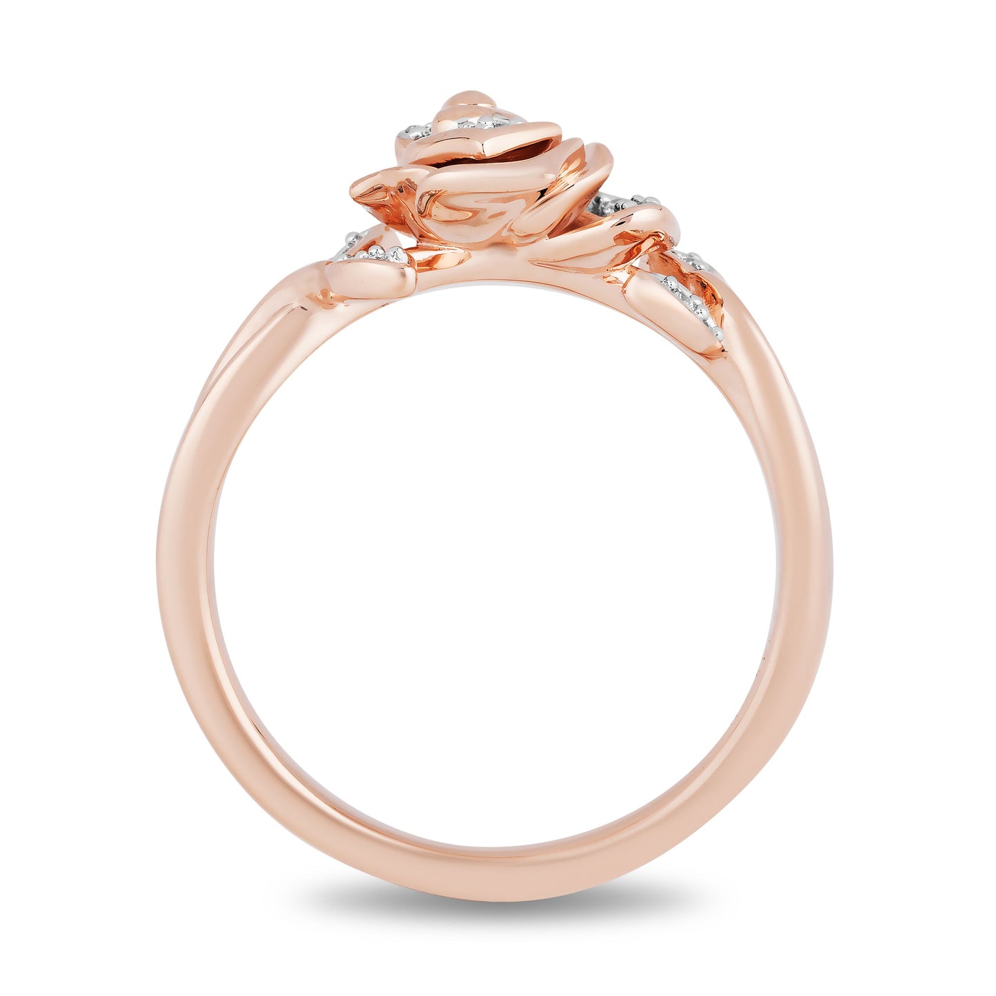 Enchanted Disney Fine Jewelry 14K Rose Gold Over Sterling Silver with 1/10 CTTW Diamond Belle Rose Ring