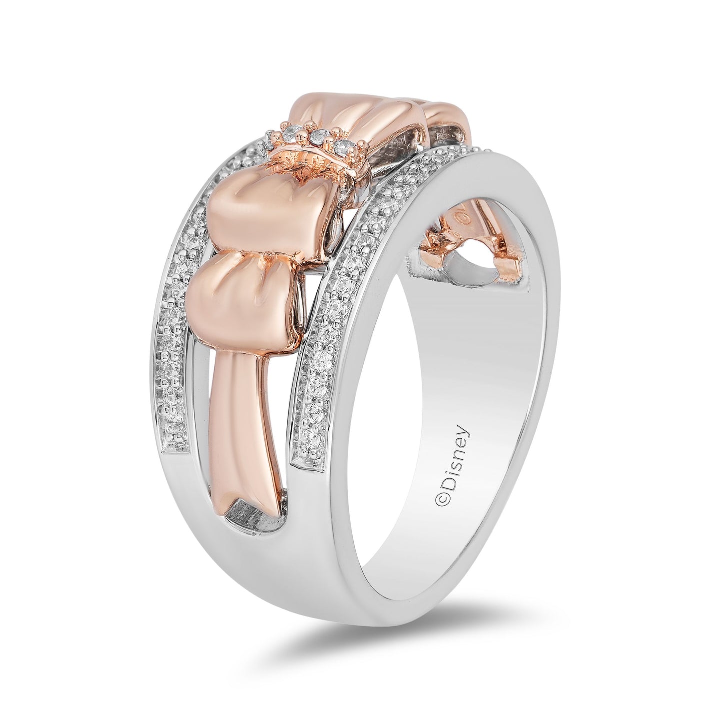 Enchanted Disney Fine Jewelry 14K Rose Gold Over Sterling Silver with 1/5 CTTW Snow White Bow Ring