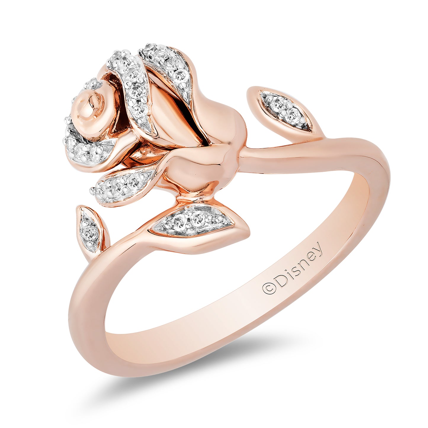 Enchanted Disney Fine Jewelry 14K Rose Gold Over Sterling Silver with 1/10 CTTW Diamonds Belle Ring